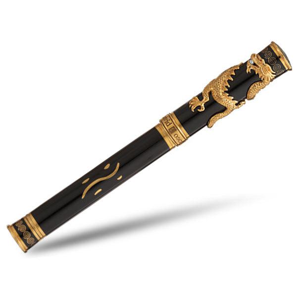 David Oscarson Black Water Dragon Rollerball Pen - Opaque Onyx Black Hard Enamel with Gold Vermeil - Pen Boutique Ltd
