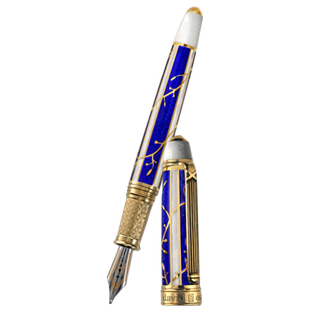 David Oscarson Trellis Fountain Pen - Limited Edition - Sapphire & White/18k YG Vermeil-Pen Boutique Ltd