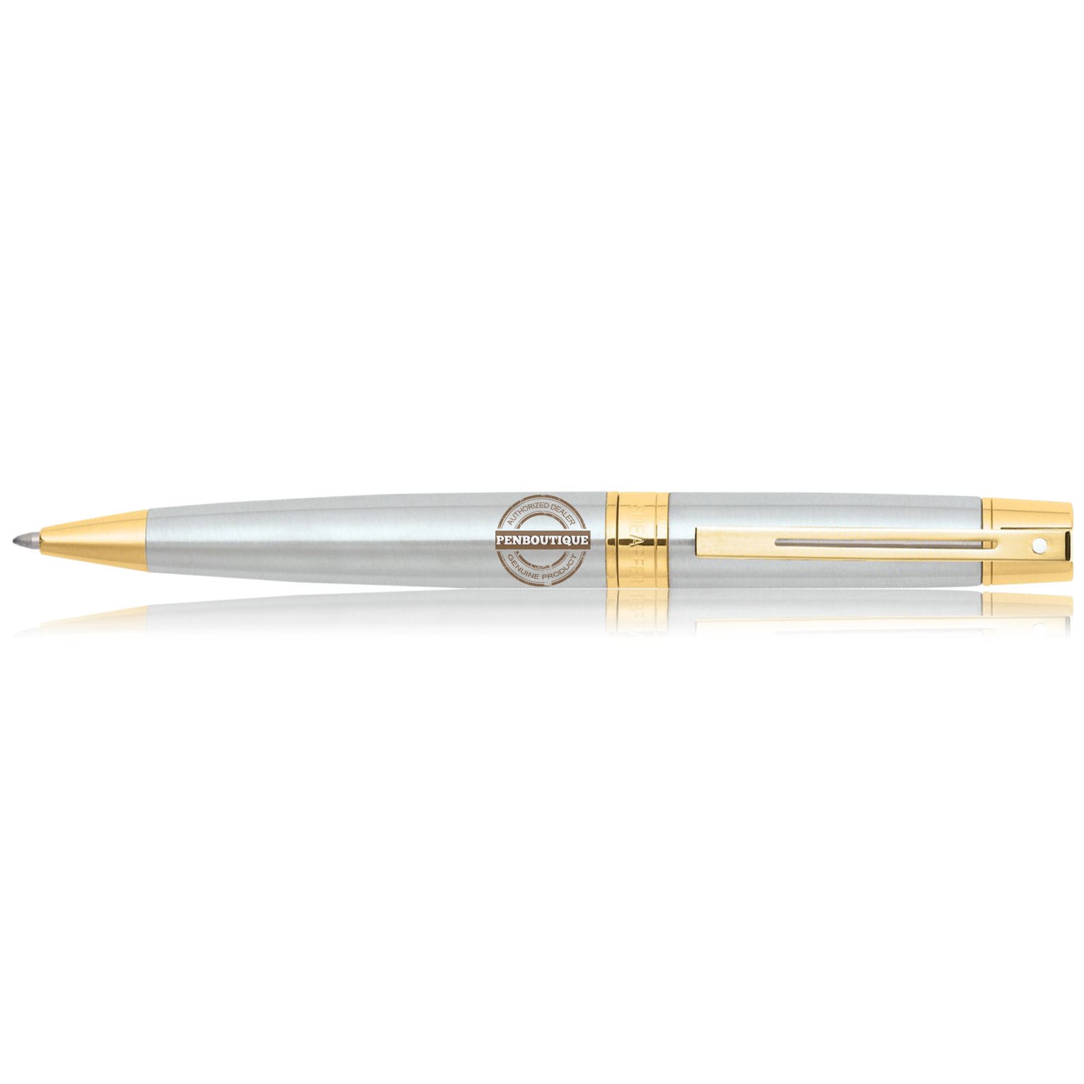Sheaffer 300 Brushed Chrome w/ Gold Trim Ballpoint Pen-Pen Boutique Ltd