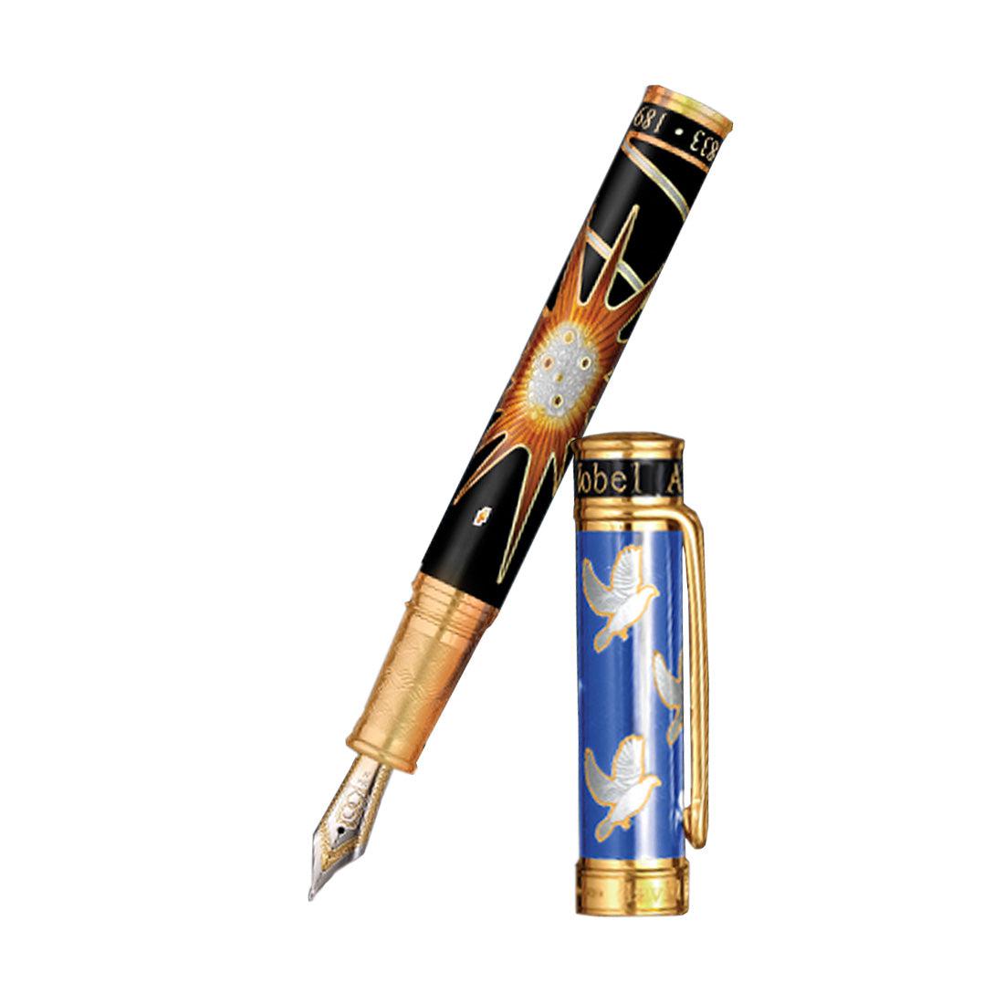 David Oscarson Alfred Bernhard Nobel Fountain Pen - Blue Gold w/ Black Barrel - Pen Boutique Ltd