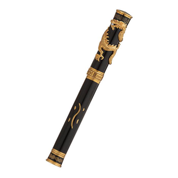 David Oscarson Black Water Dragon Rollerball Pen - Opaque Onyx Black Hard Enamel with Gold Vermeil - Pen Boutique Ltd