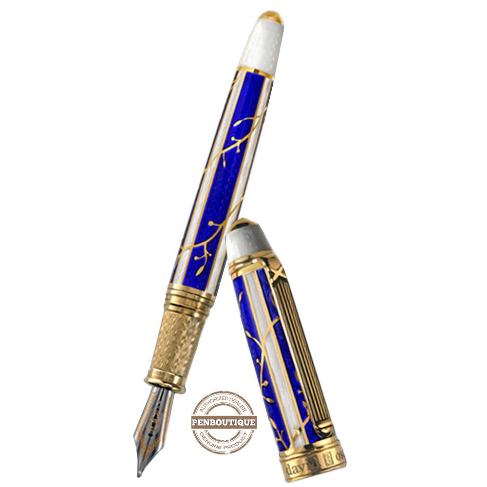 David Oscarson Trellis Fountain Pen - Limited Edition - Sapphire & White/18k YG Vermeil-Pen Boutique Ltd
