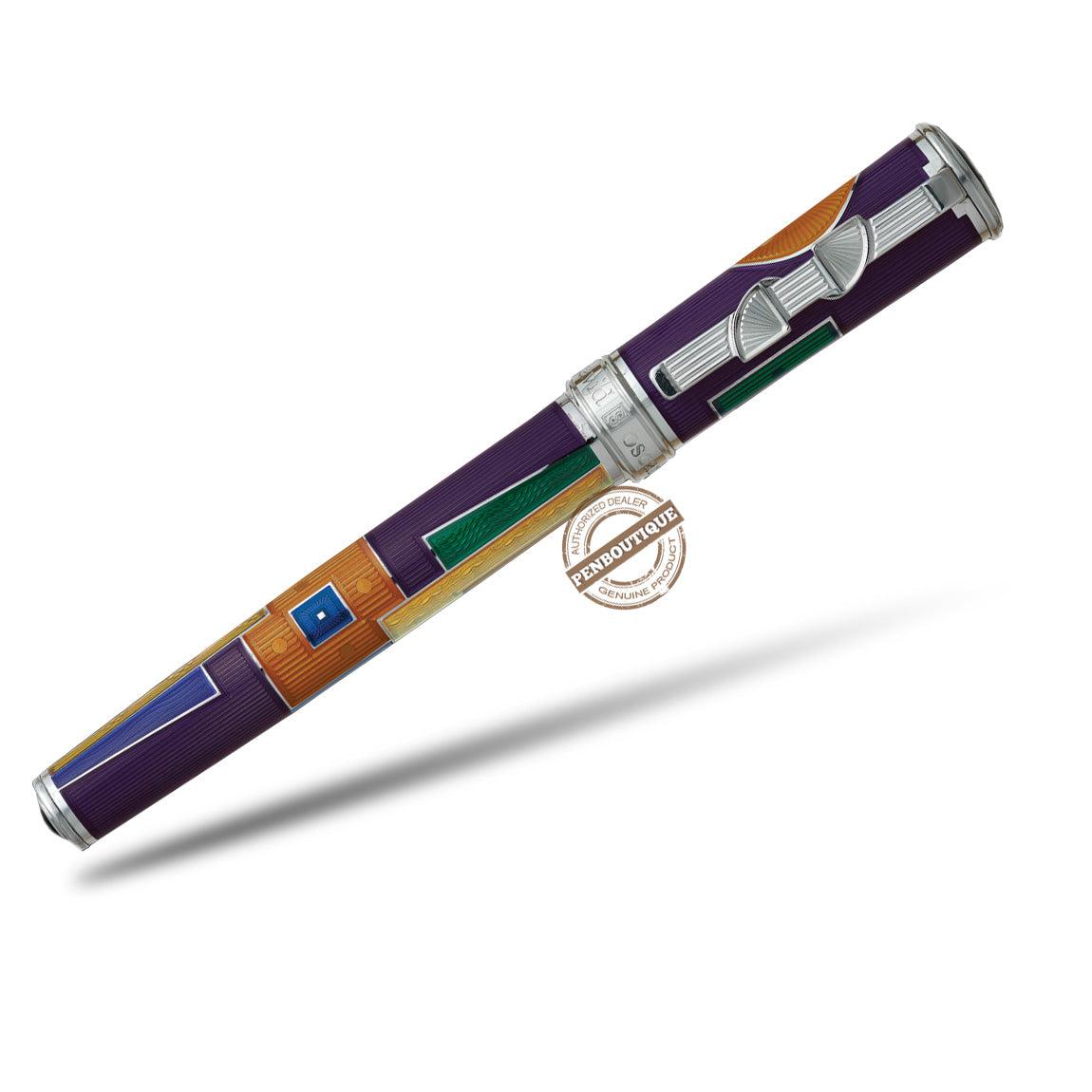 David Oscarson 15th Anniversary/American Art Deco Fountain Pen - Translucent Violet with Multi-colored Enamel - Pen Boutique Ltd