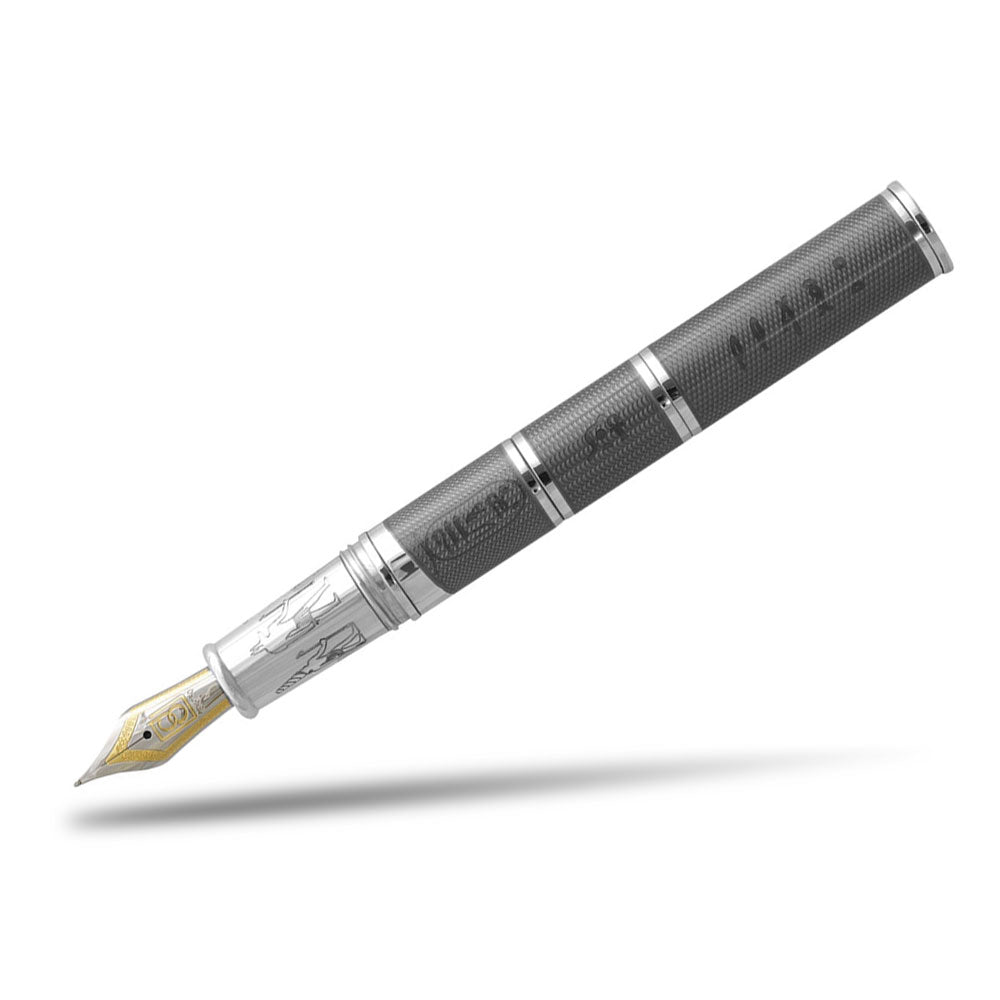 David Oscarson Rosetta Stone Fountain Pen - Translucent Grey and Opaque Black and Red Hard Enamel-Pen Boutique Ltd