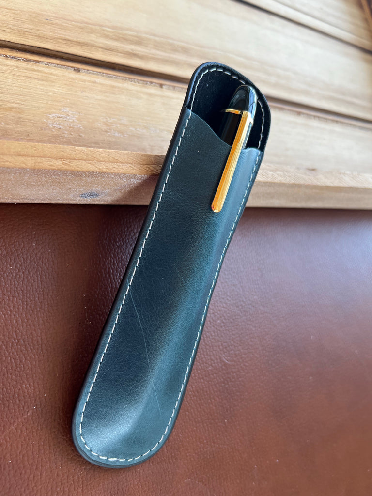 Pen Boutique Yak Leather Single Pen Sleeve - Dark Teal - Pen Boutique Ltd