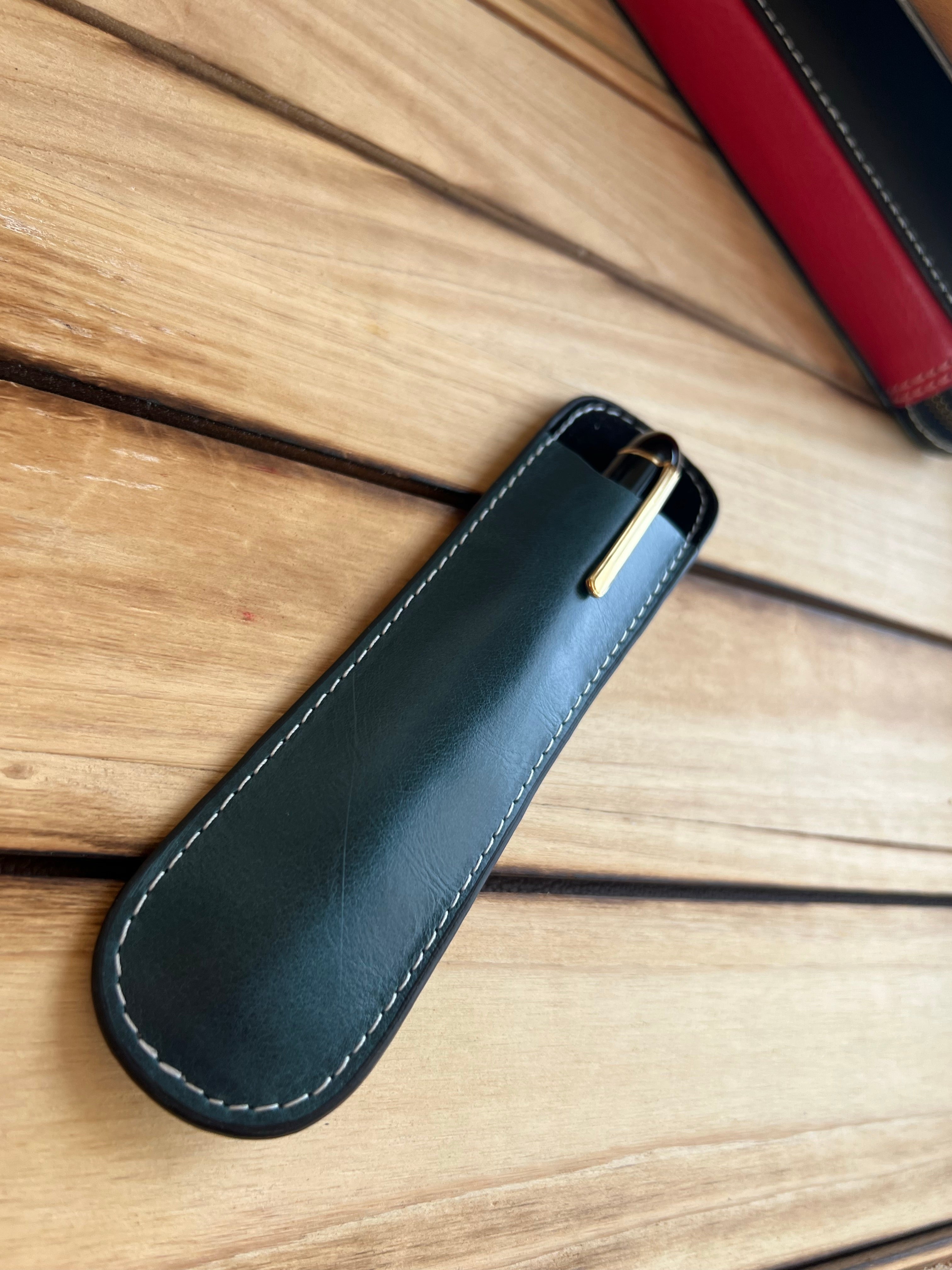 Pen Boutique Yak Leather Single Pen Sleeve - Dark Teal - Pen Boutique Ltd
