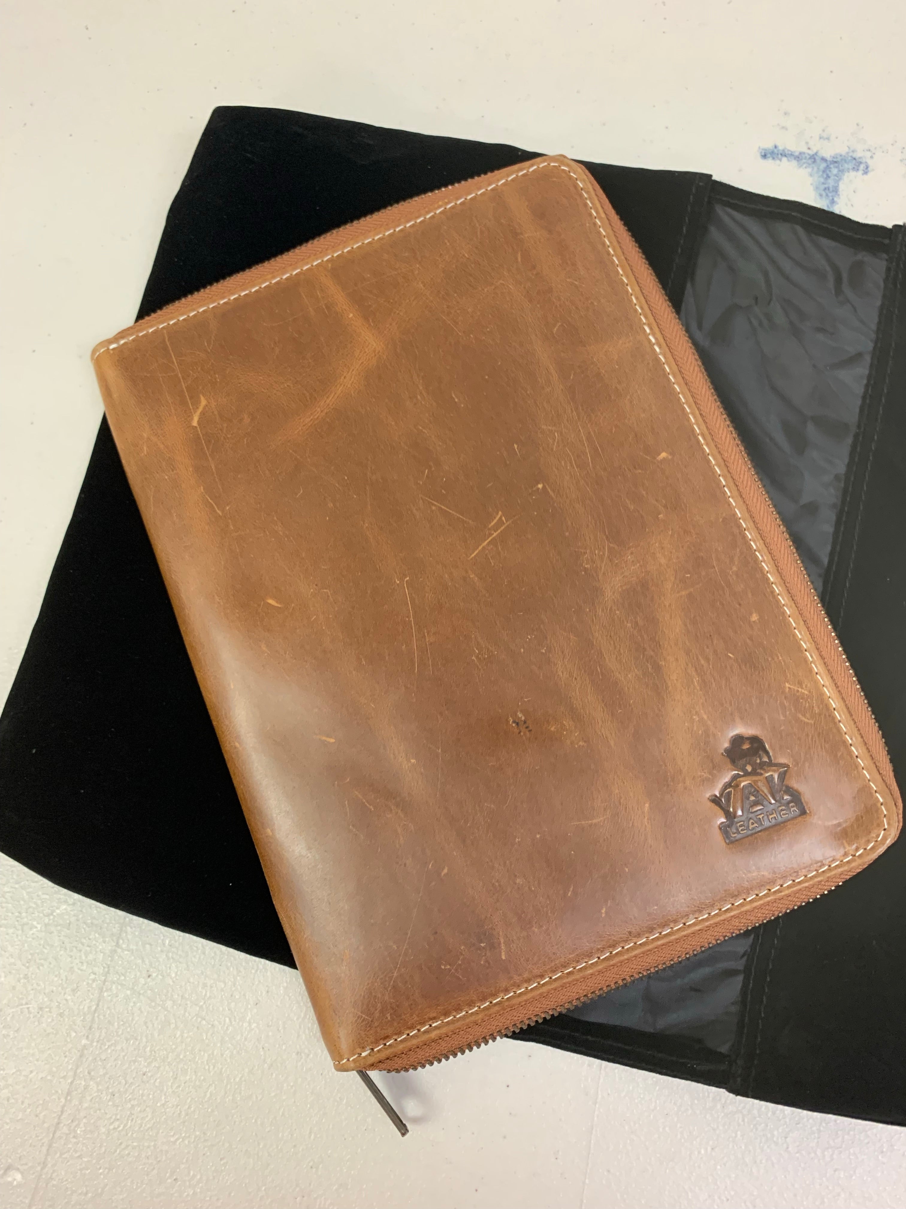 Pen Boutique Yak Leather A5 Zipped Folio - Crazy Horse - Tan - Pen Boutique Ltd
