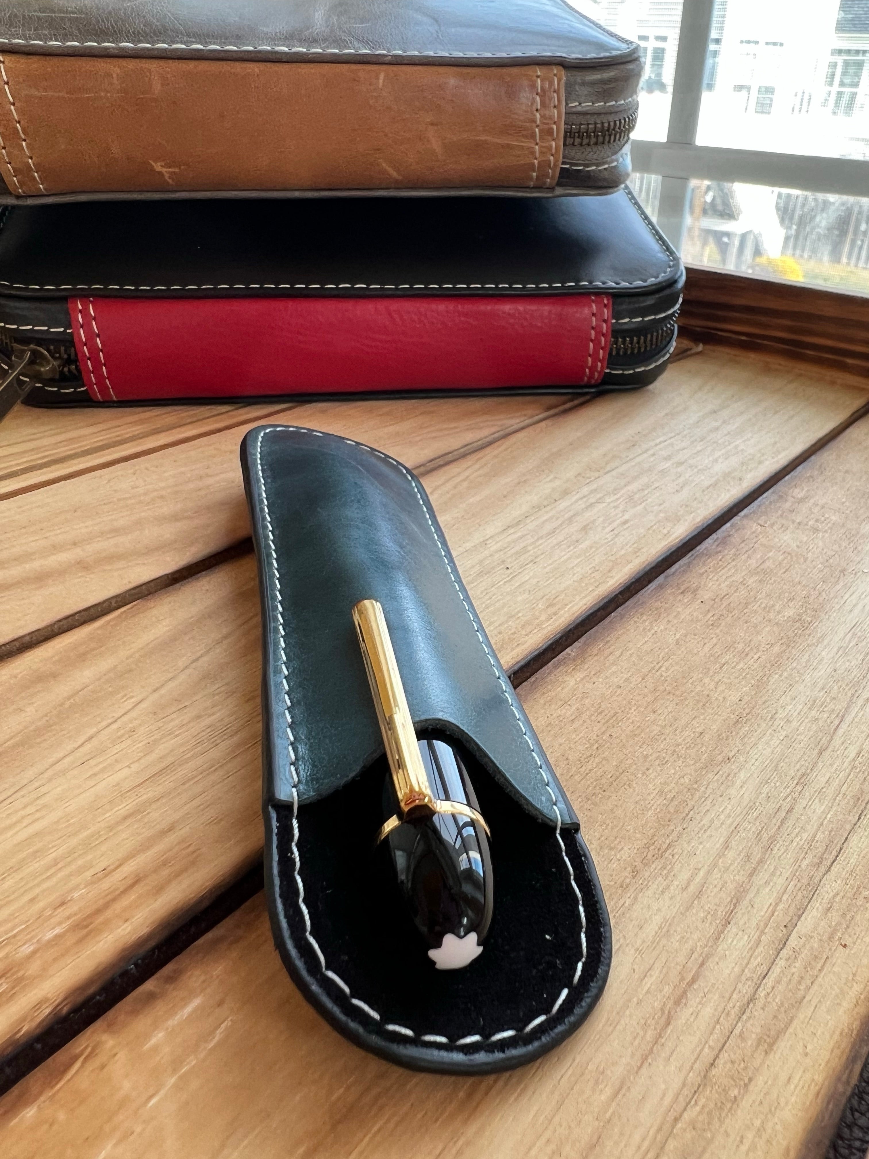 Pen Boutique Yak Leather Single Pen Sleeve - Dark Teal - Pen Boutique Ltd