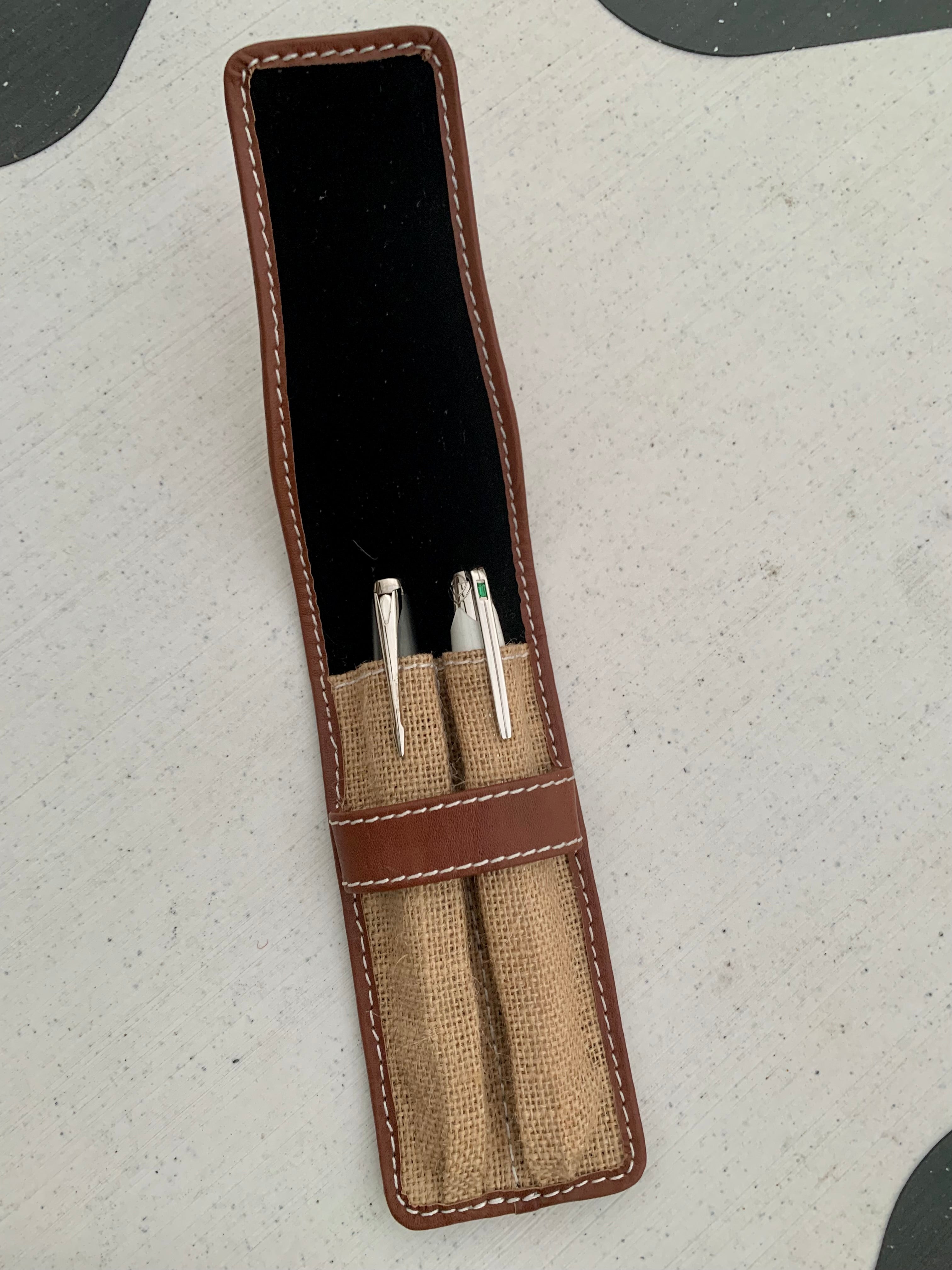 Pen Boutique Yak Leather 2 Pen Jute Cover - Tan/Brown - Pen Boutique Ltd