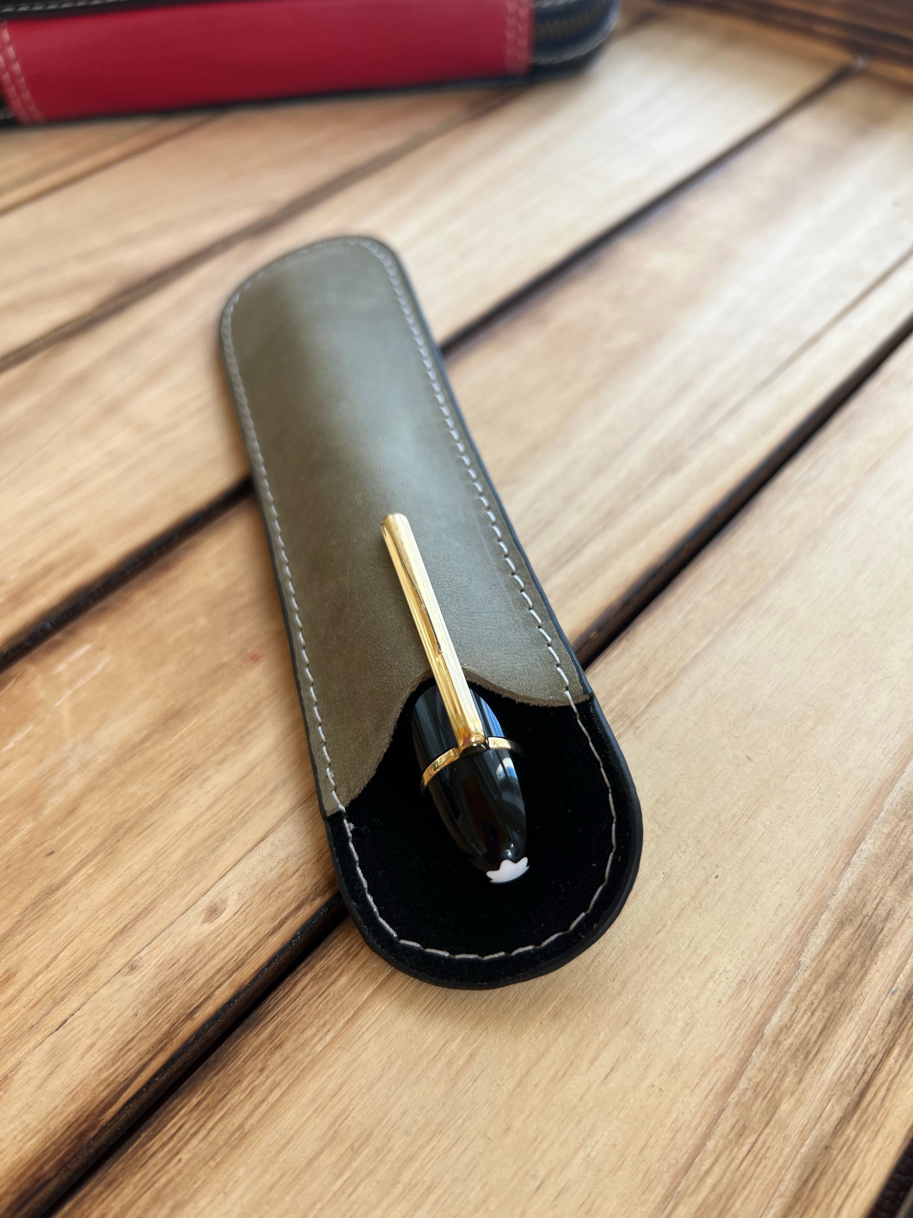 Pen Boutique Yak Leather Single Pen Sleeve - Olive/Black - Pen Boutique Ltd
