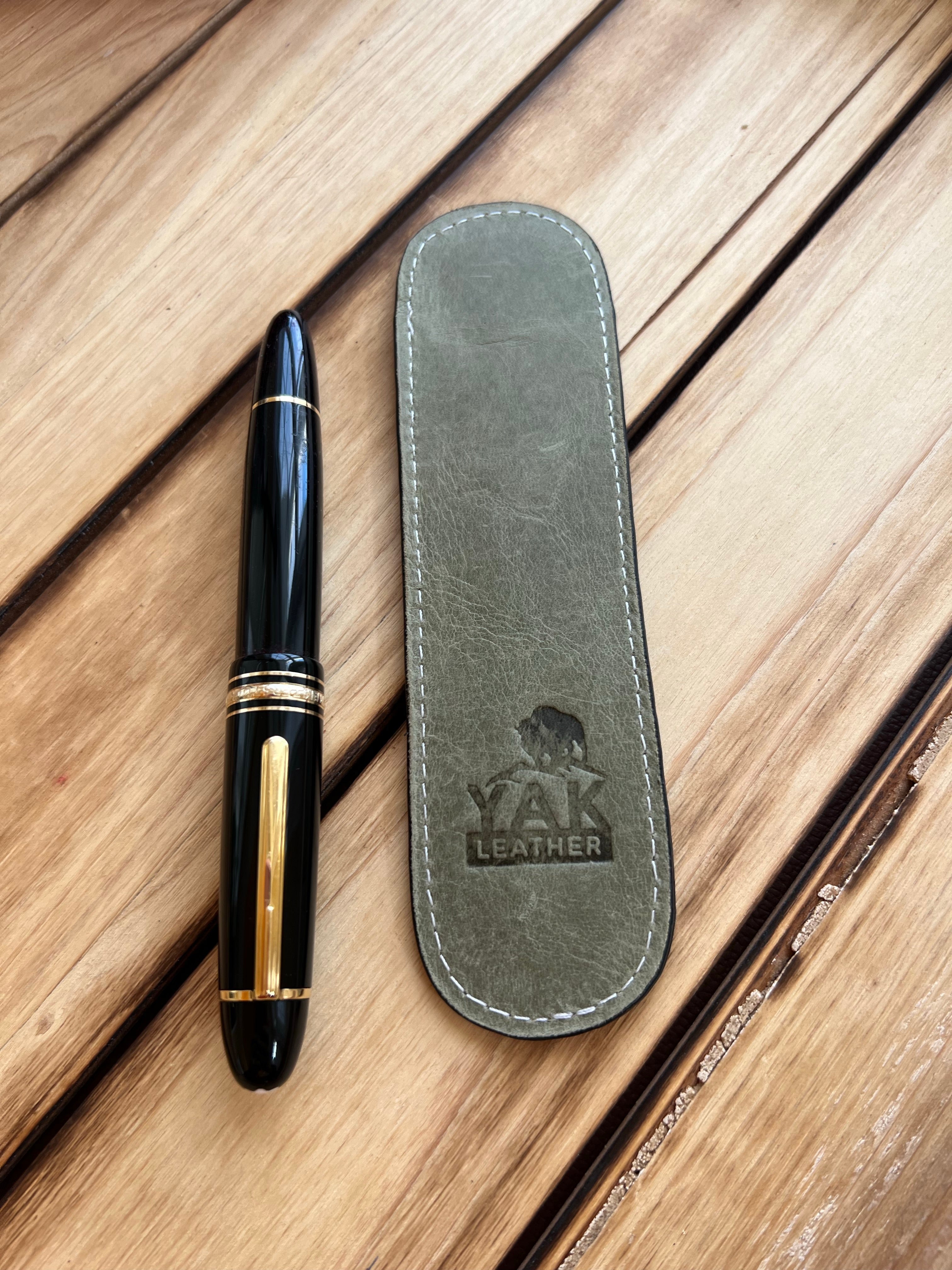 Pen Boutique Yak Leather Single Pen Sleeve - Olive/Black - Pen Boutique Ltd