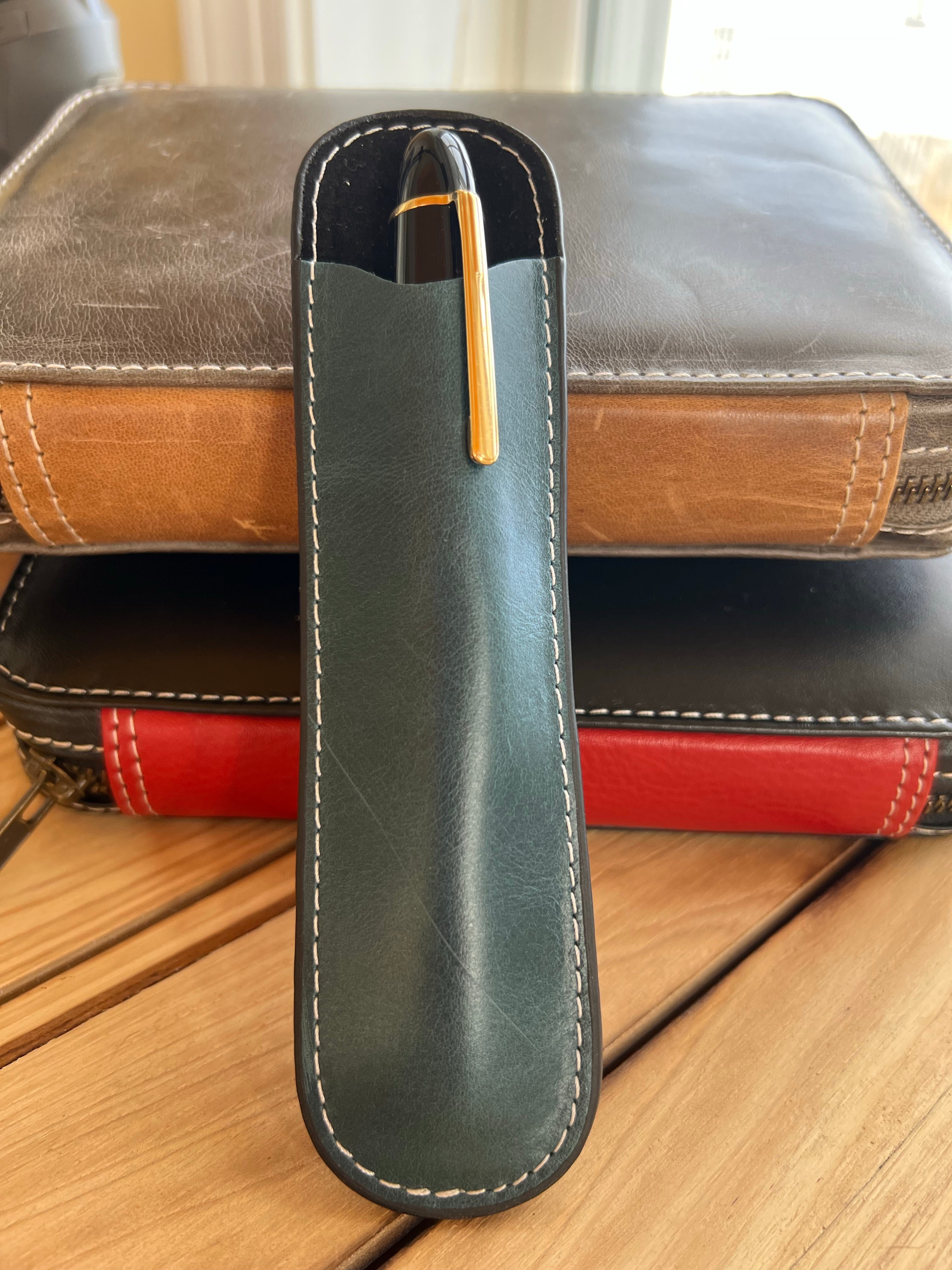 Pen Boutique Yak Leather Single Pen Sleeve - Dark Teal - Pen Boutique Ltd