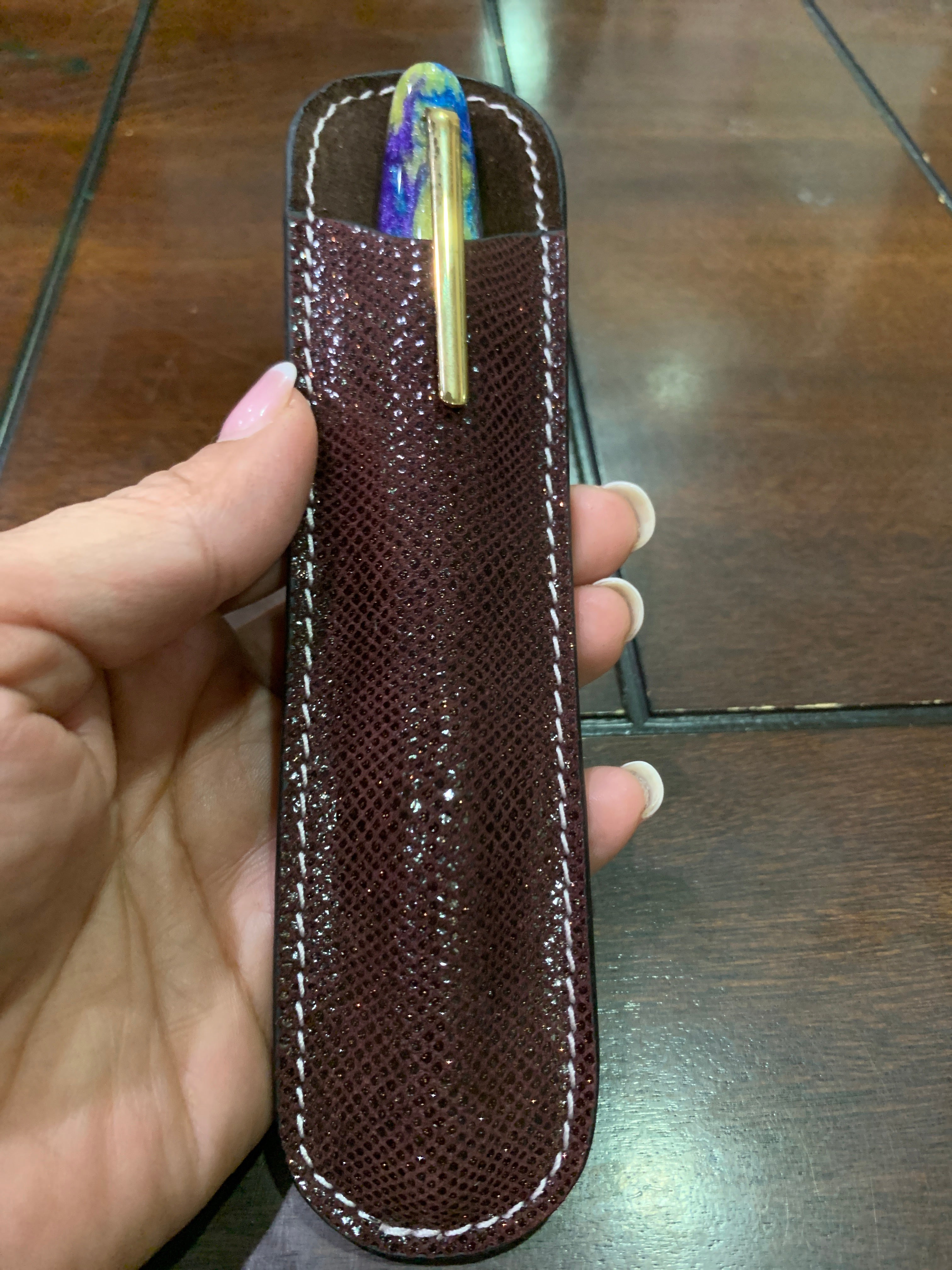Pen Boutique Yak Leather Single Pen Sleeve - Brown Glitter - Pen Boutique Ltd