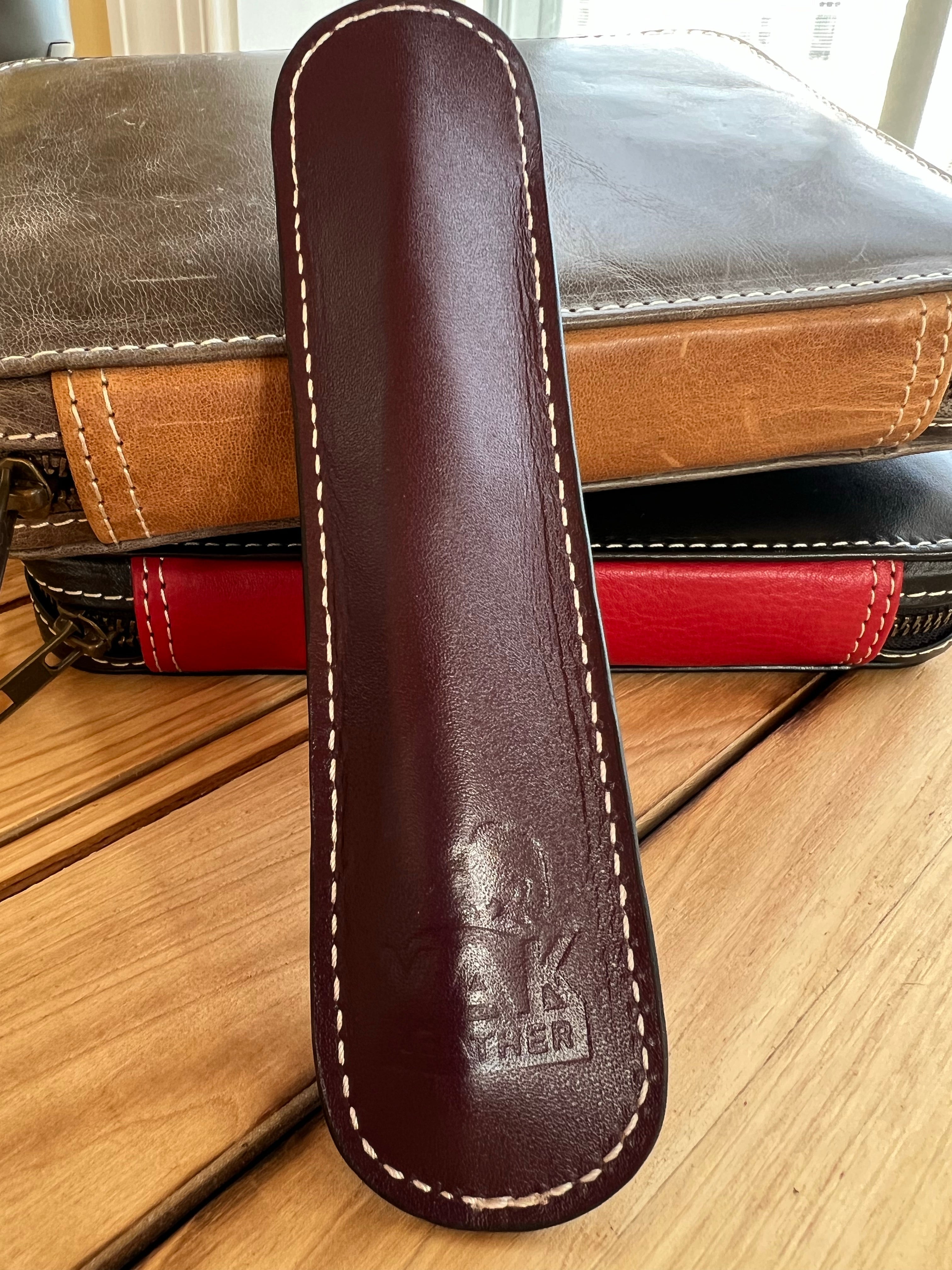 Pen Boutique Yak Leather Single Pen Sleeve - Brown/Dark Red - Pen Boutique Ltd