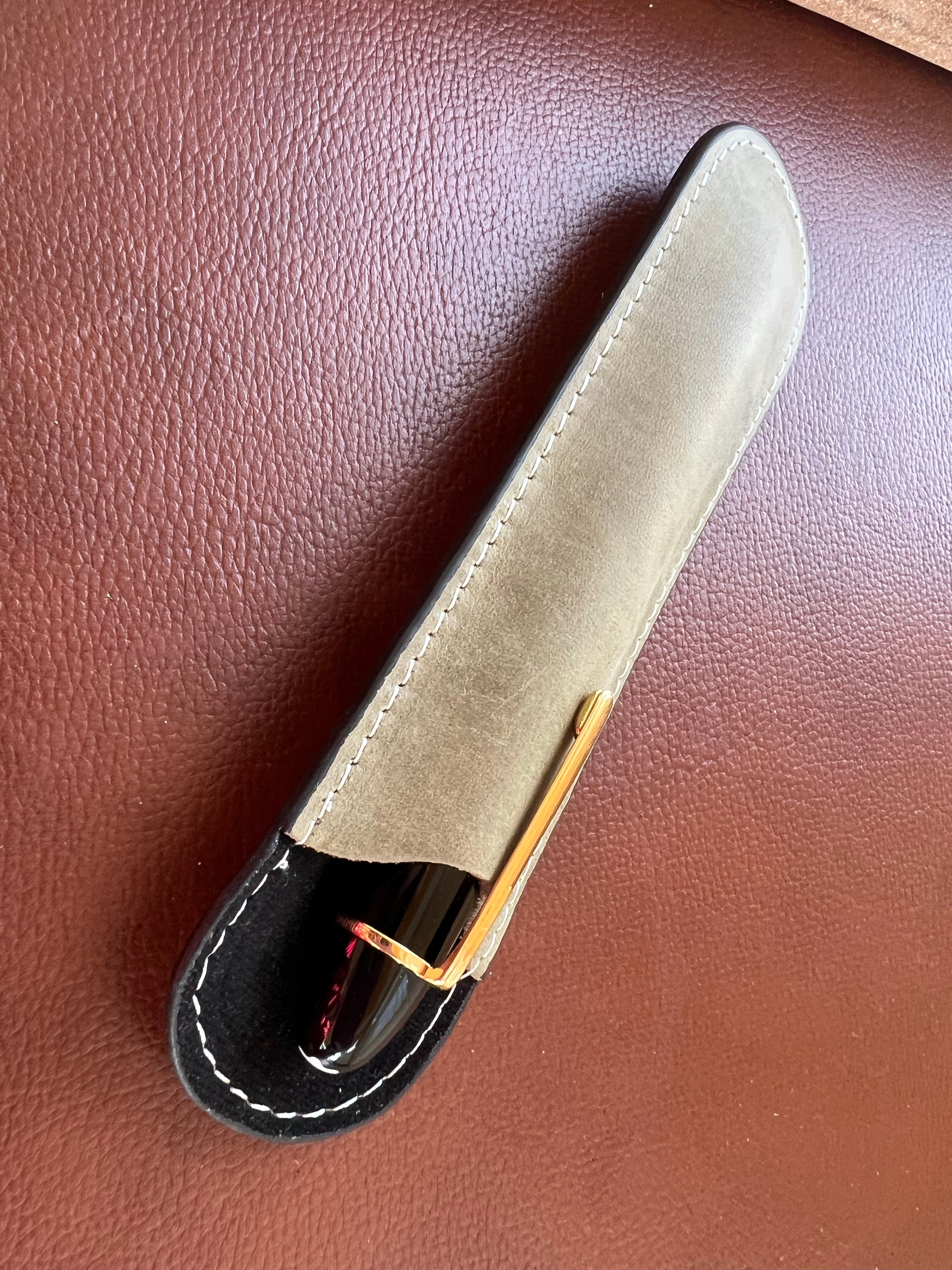 Pen Boutique Yak Leather Single Pen Sleeve - Olive/Black - Pen Boutique Ltd
