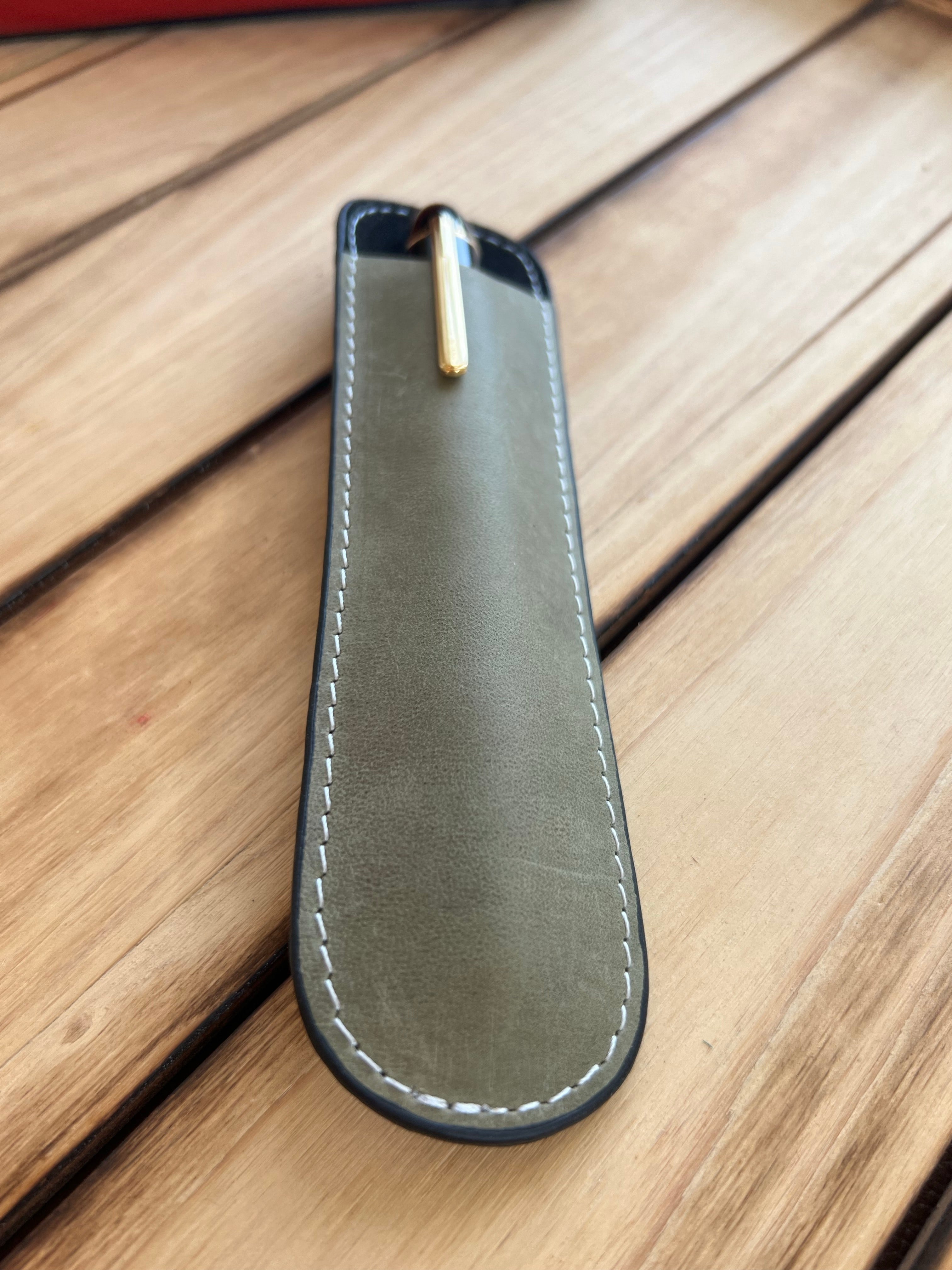 Pen Boutique Yak Leather Single Pen Sleeve - Olive/Black - Pen Boutique Ltd