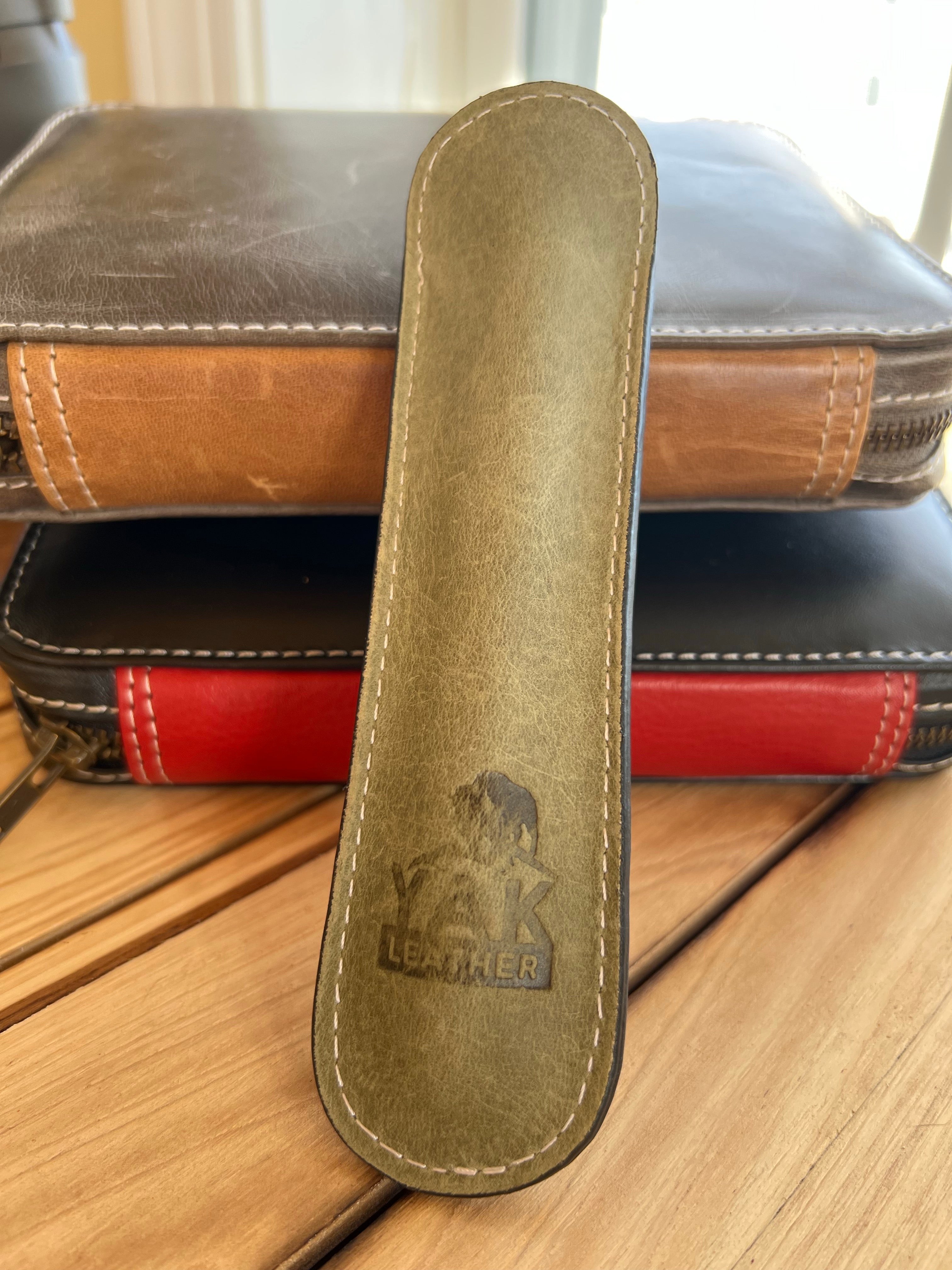 Pen Boutique Yak Leather Single Pen Sleeve - Olive/Black - Pen Boutique Ltd