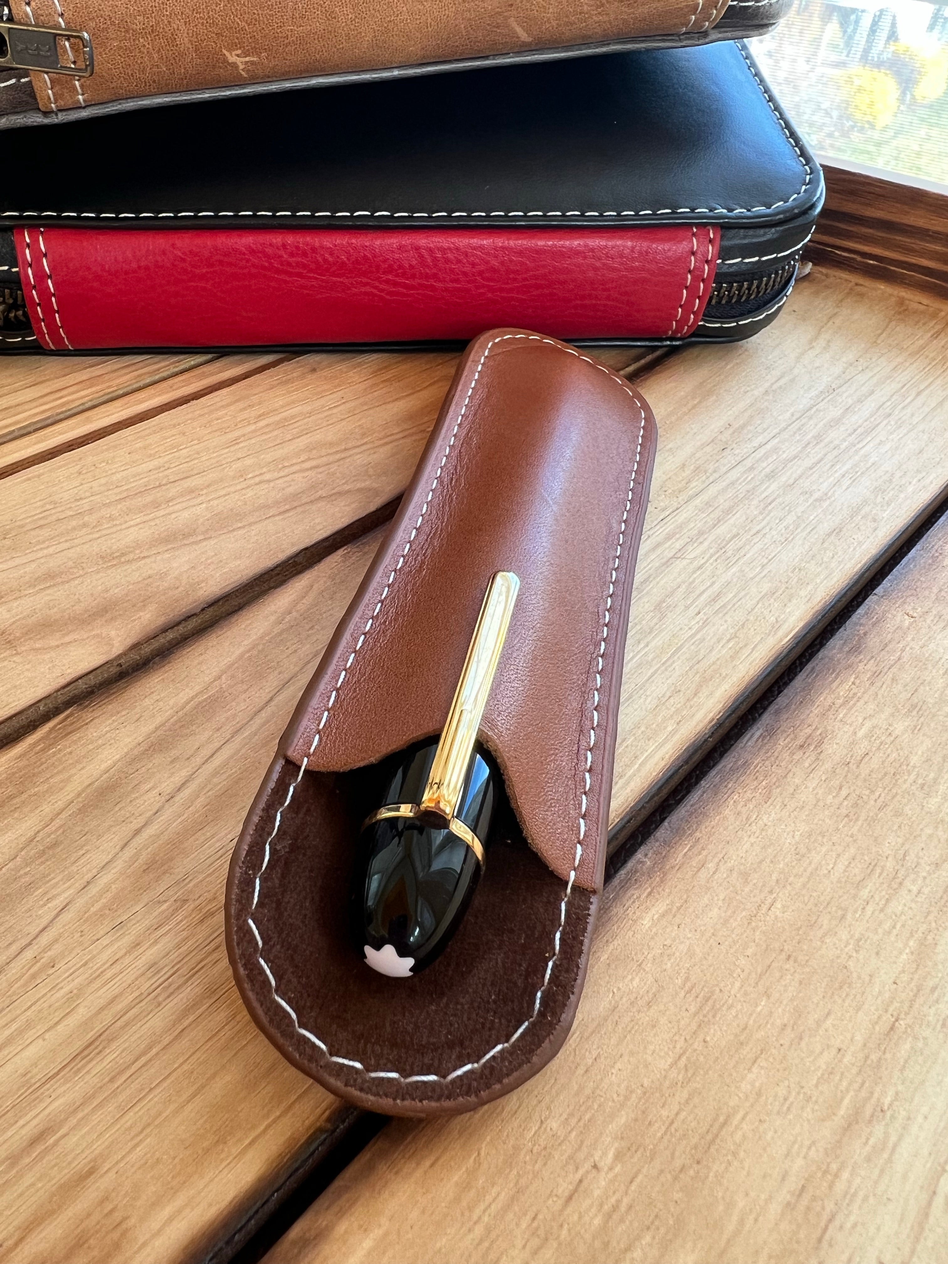Pen Boutique Yak Leather Single Pen Sleeve - Brown/Dark Red - Pen Boutique Ltd