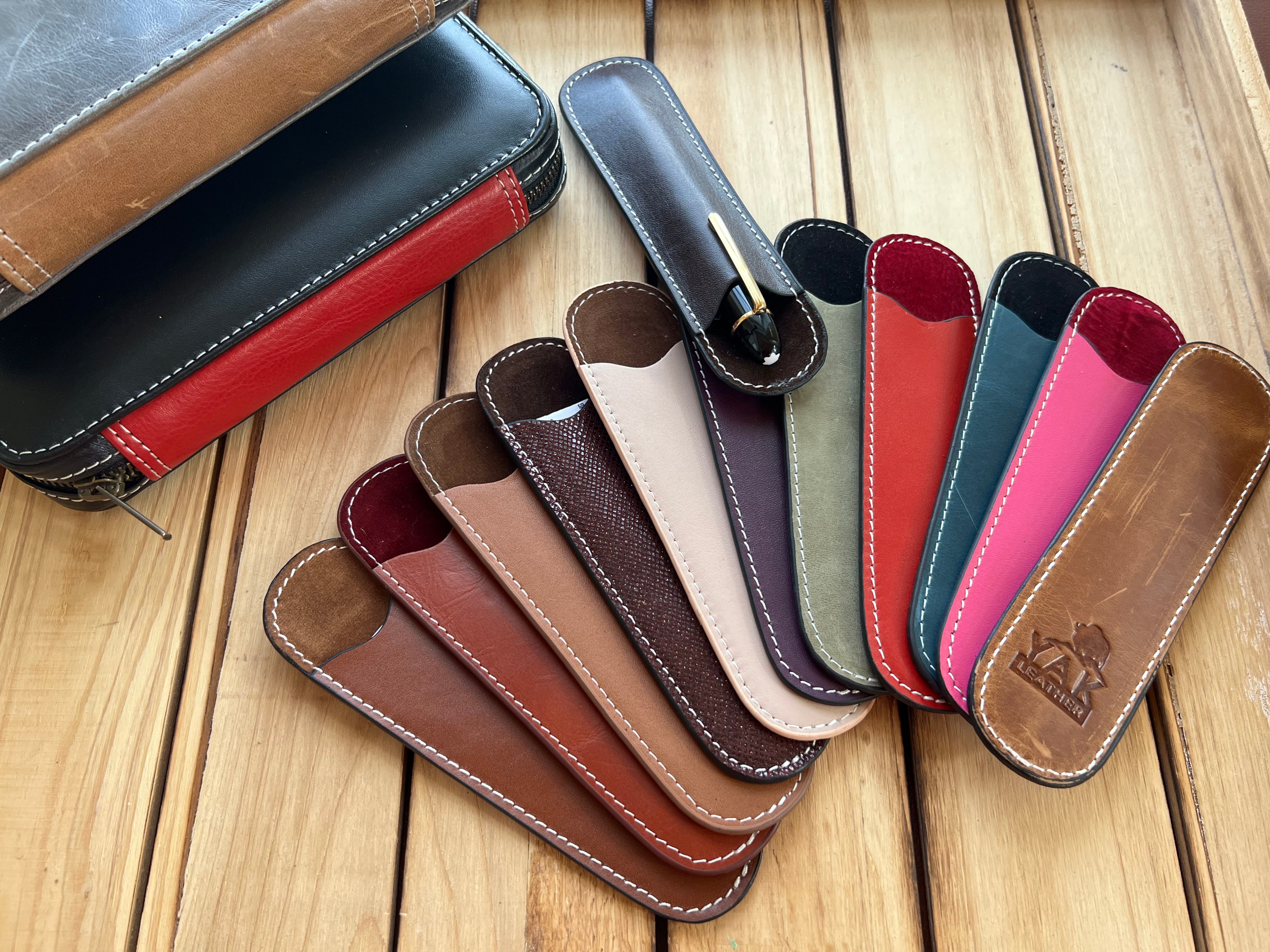 Pen Boutique Yak Leather Single Pen Sleeve - Brown/Dark Red - Pen Boutique Ltd