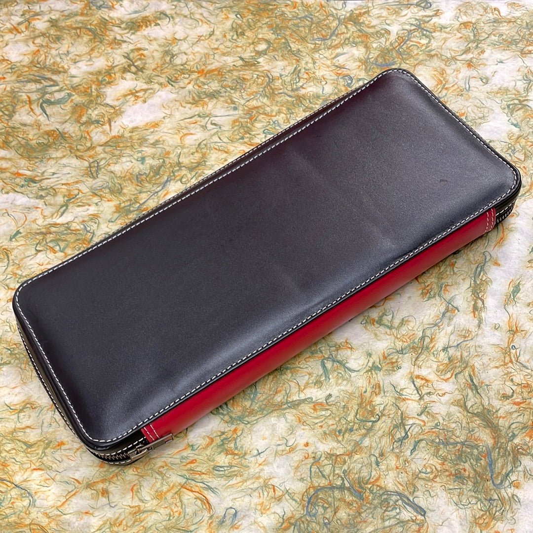 Pen Boutique Yak Leather 24 Pen Zipped - Chrome Tanned Black/Red - Pen Boutique Ltd