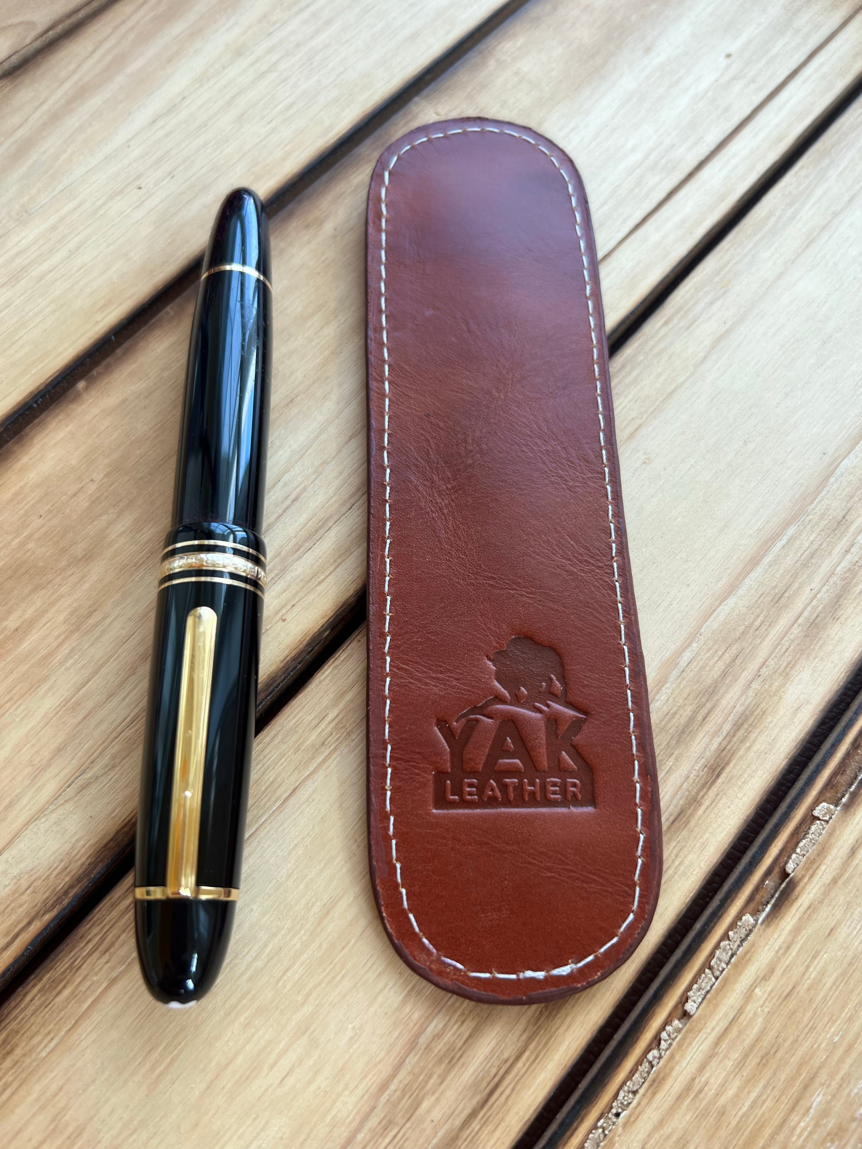 Pen Boutique Yak Leather Single Pen Sleeve - Brown/Dark Red - Pen Boutique Ltd