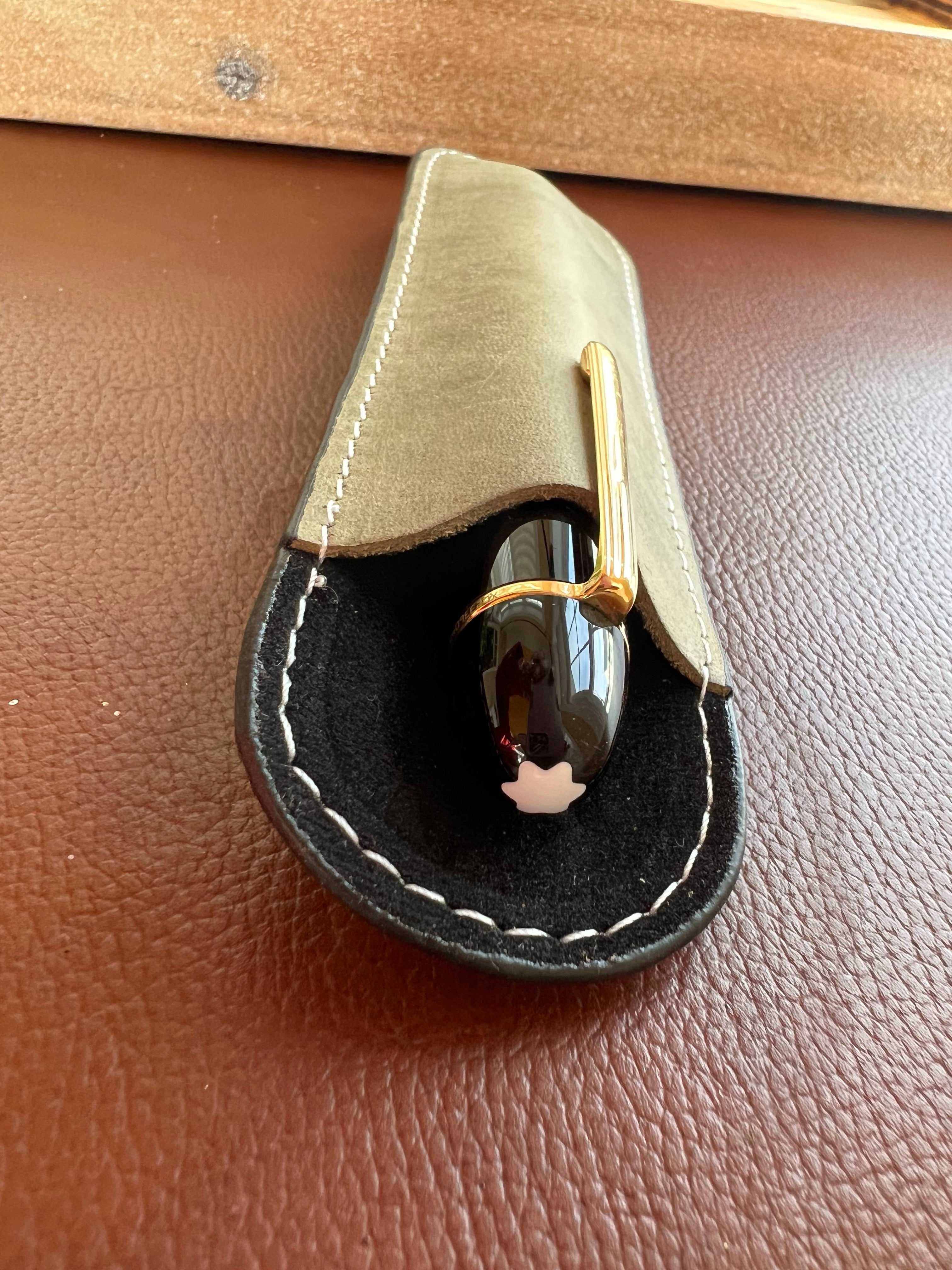 Pen Boutique Yak Leather Single Pen Sleeve - Olive/Black - Pen Boutique Ltd