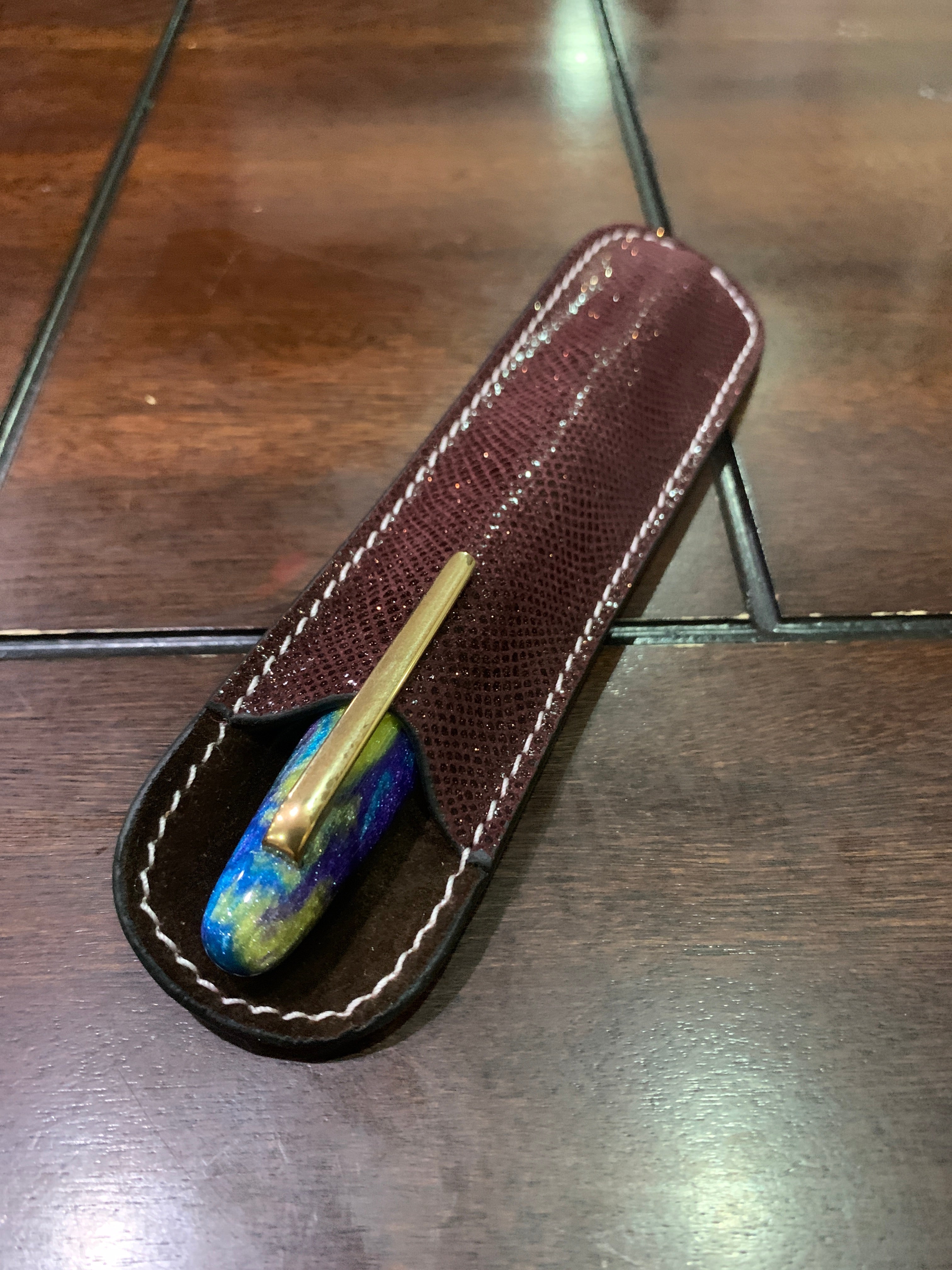 Pen Boutique Yak Leather Single Pen Sleeve - Brown Glitter - Pen Boutique Ltd