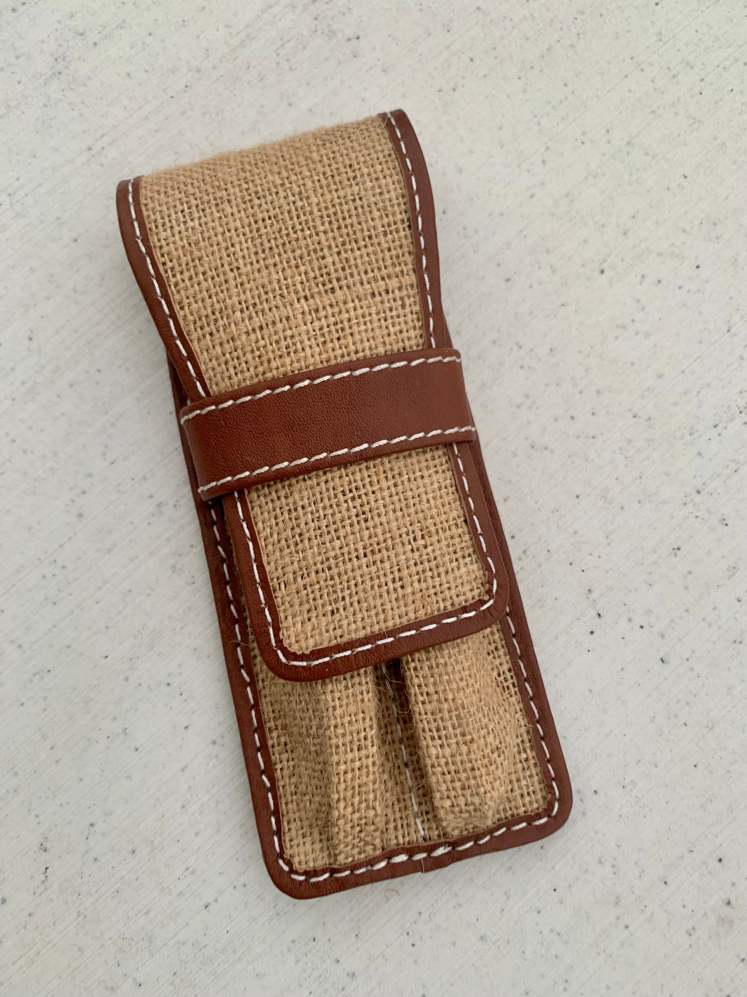 Pen Boutique Yak Leather 2 Pen Jute Cover - Tan/Brown - Pen Boutique Ltd