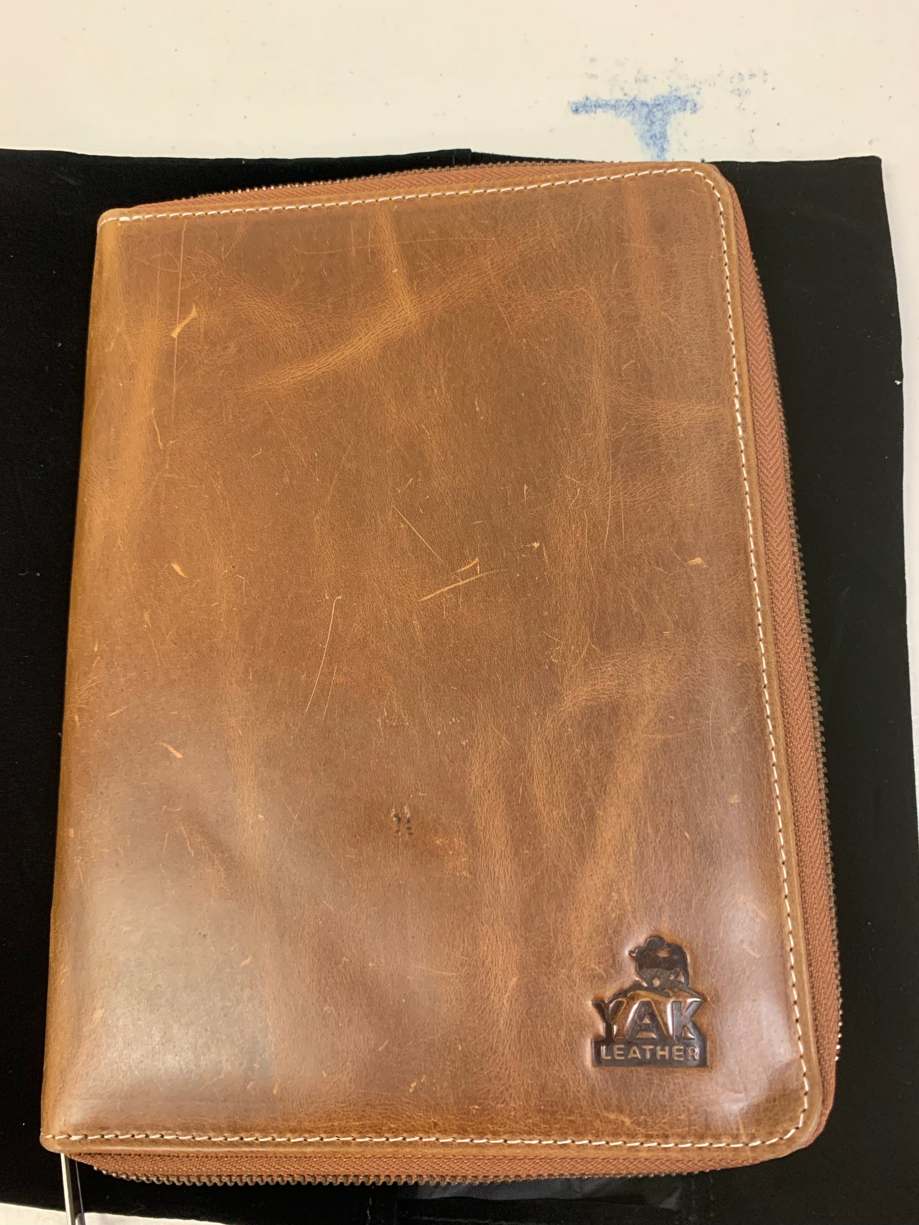 Pen Boutique Yak Leather A5 Zipped Folio - Crazy Horse - Tan - Pen Boutique Ltd