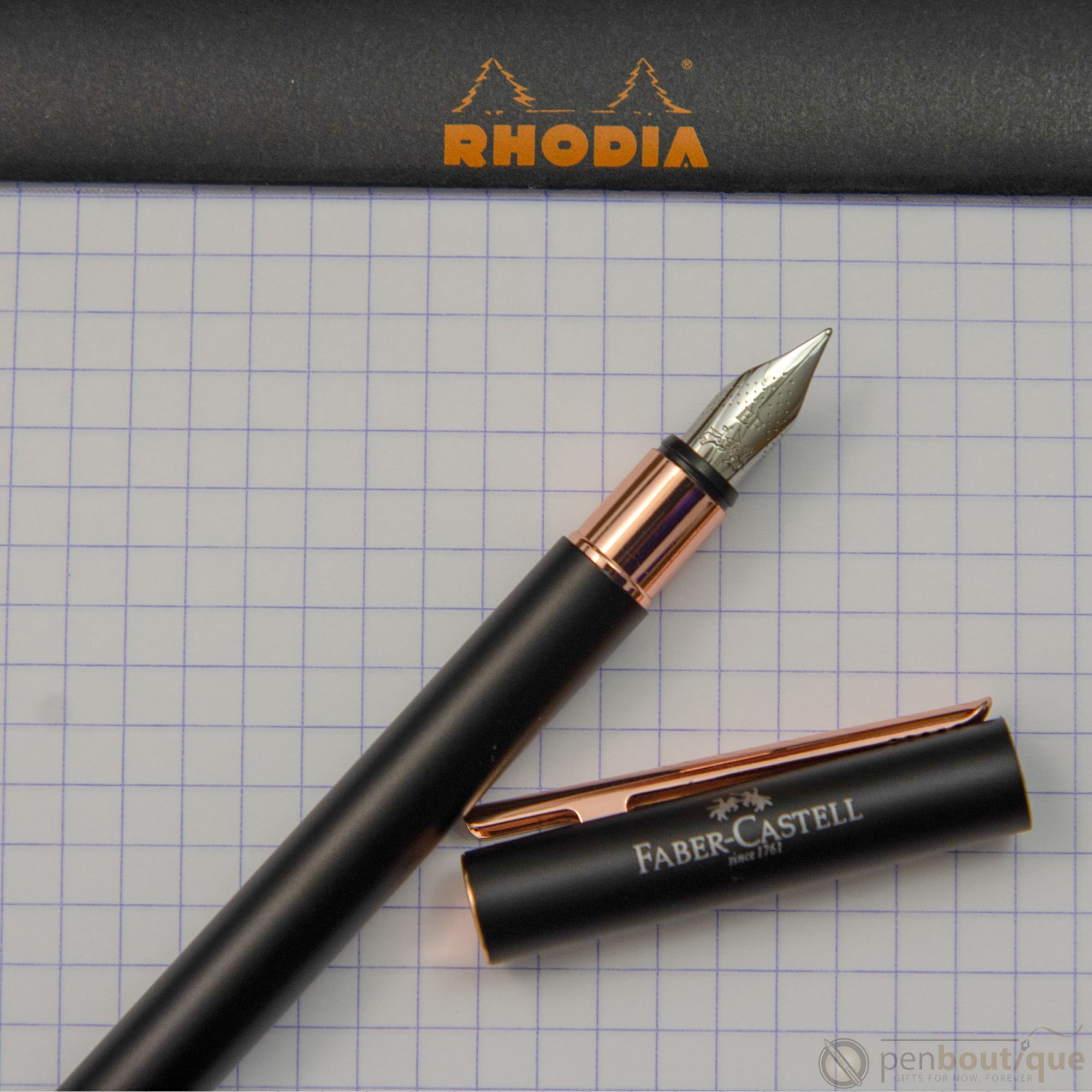 Faber-Castell NEO Slim Fountain Pen - Black Matte w/ Rose Gold - Pen Boutique Ltd