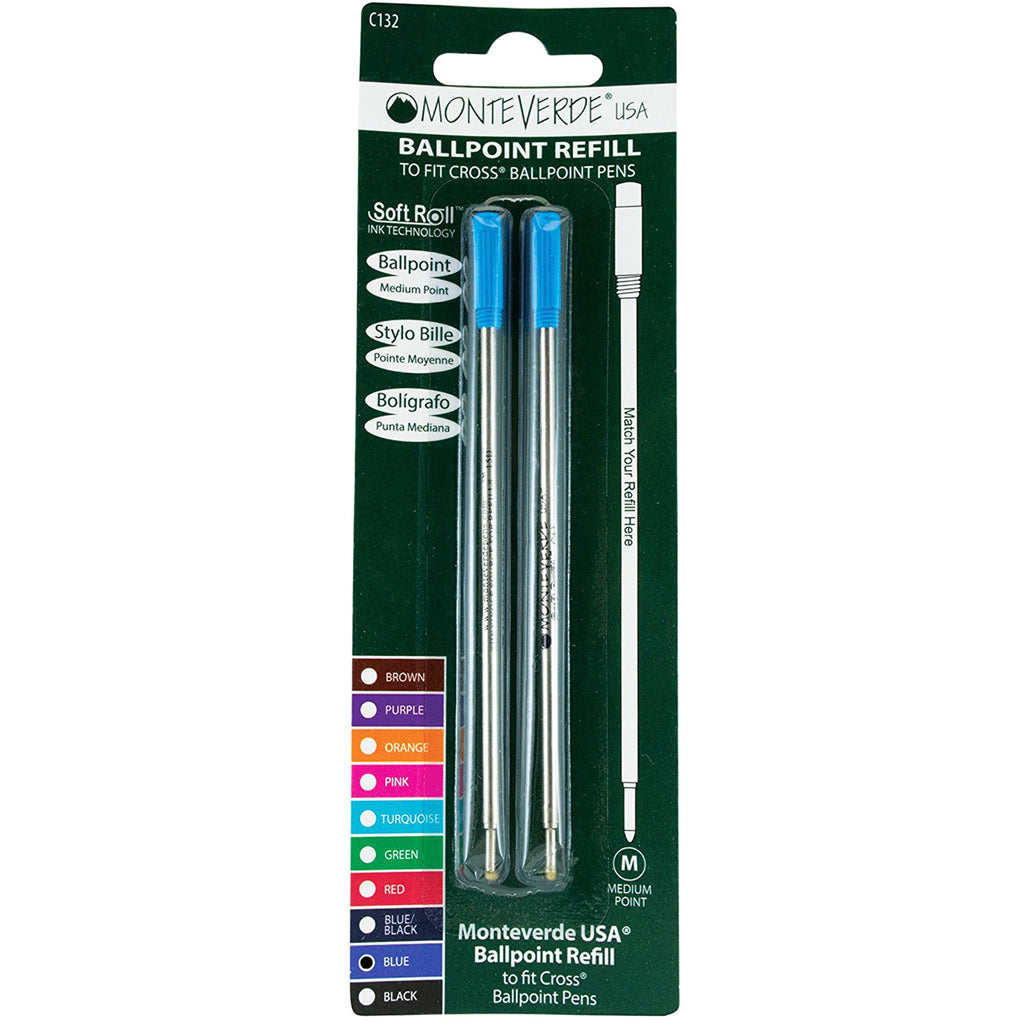 Monteverde Ballpoint refill to fit Cross pen - Blue Medium 2 per pack - Pen Boutique Ltd