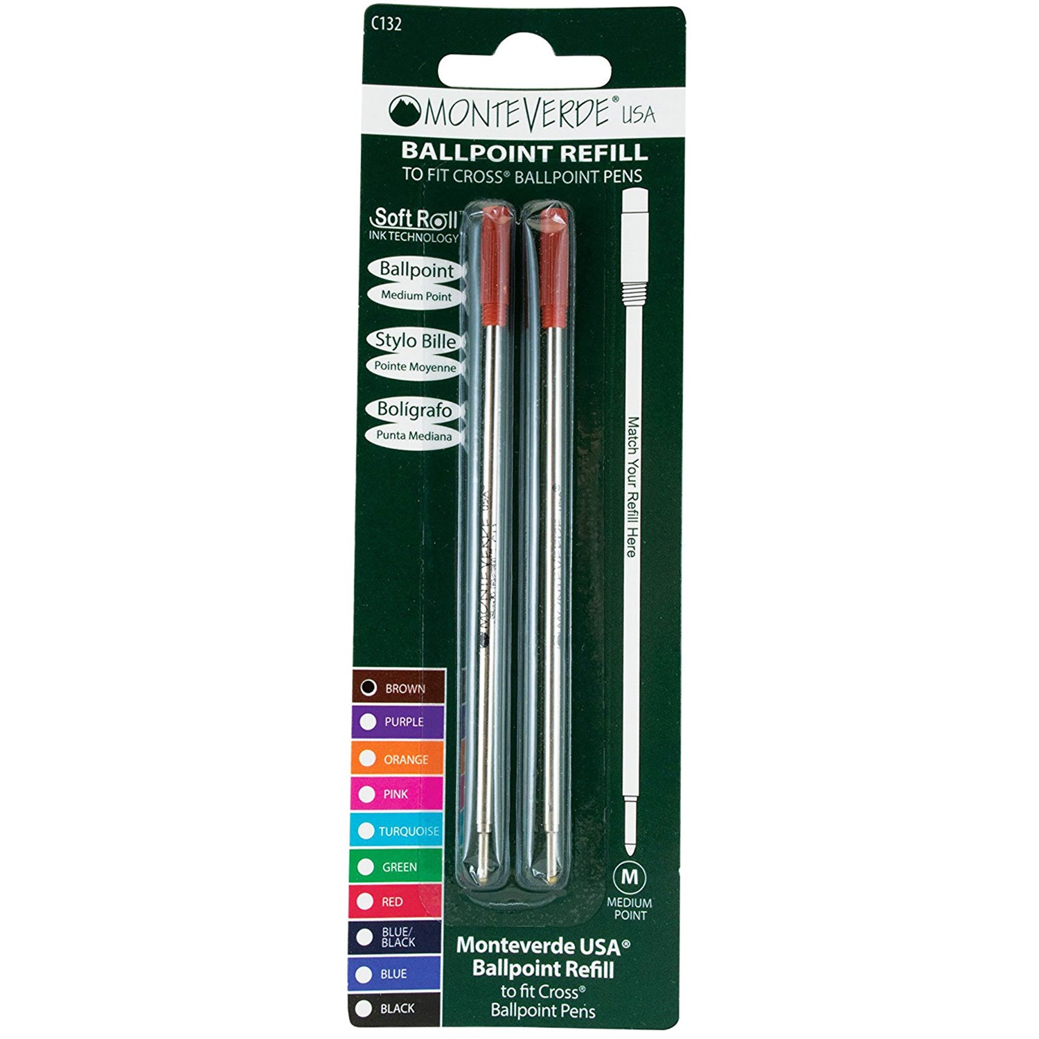 Monteverde Ballpoint refill to fit Cross pen - Brown Medium 2 per pack-Pen Boutique Ltd