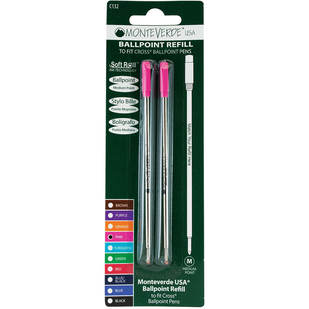 Monteverde Ballpoint Refill - Pink - Medium (Fit Cross pen - 2 per pack) - Pen Boutique Ltd