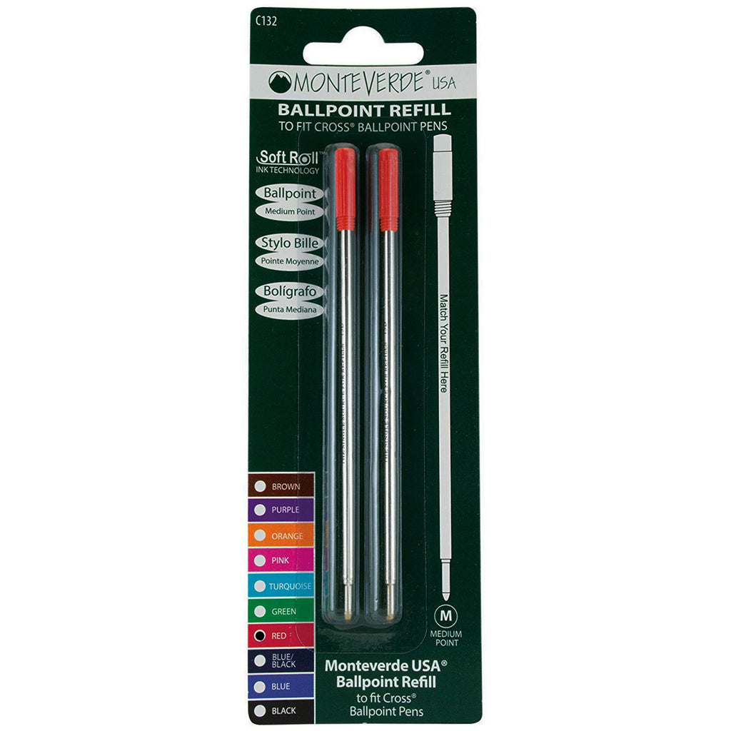 Monteverde Ballpoint refill to fit Cross pen - Red Medium 2 per pack-Pen Boutique Ltd