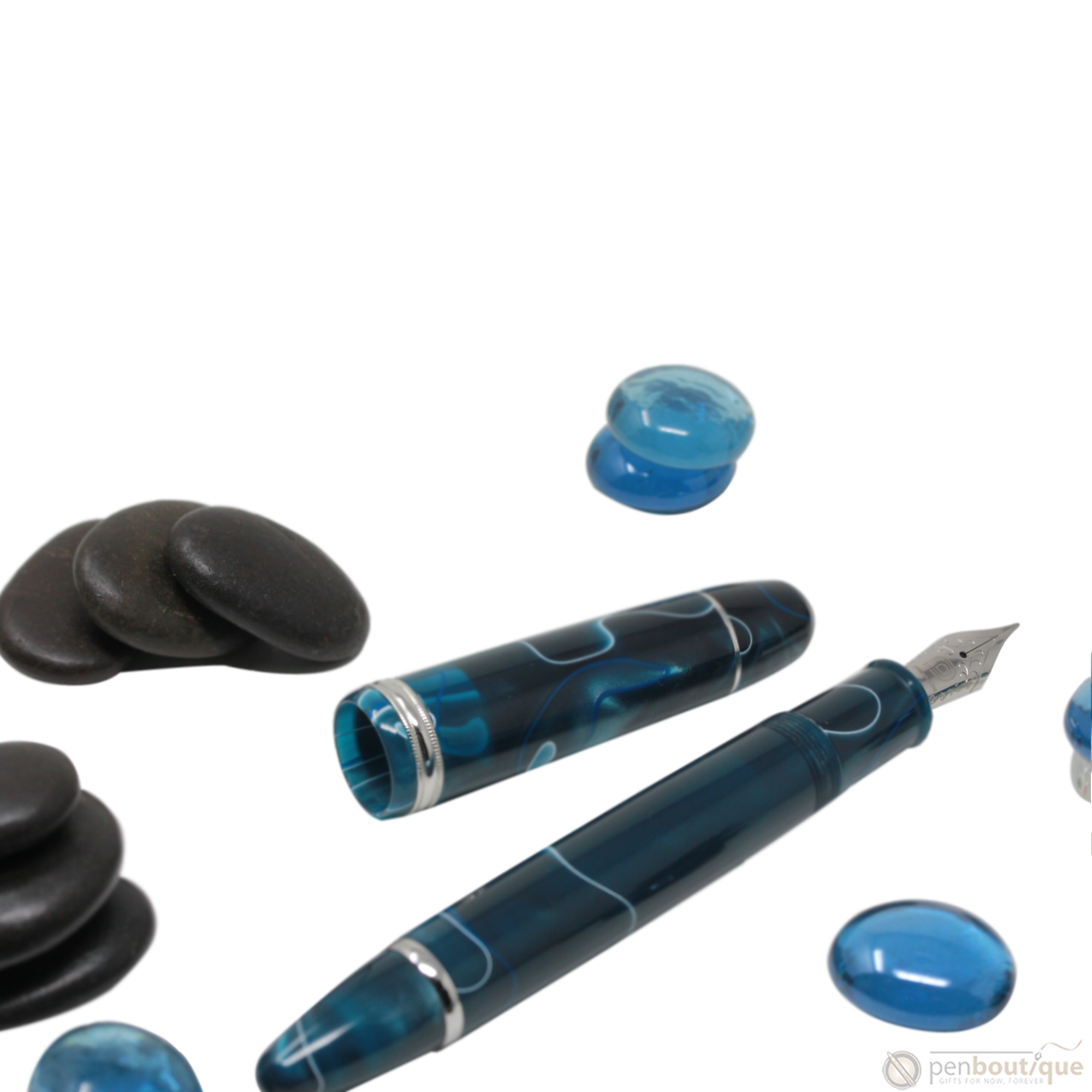 Penlux Masterpiece Grande Fountain Pen - Blue Swirl-Pen Boutique Ltd