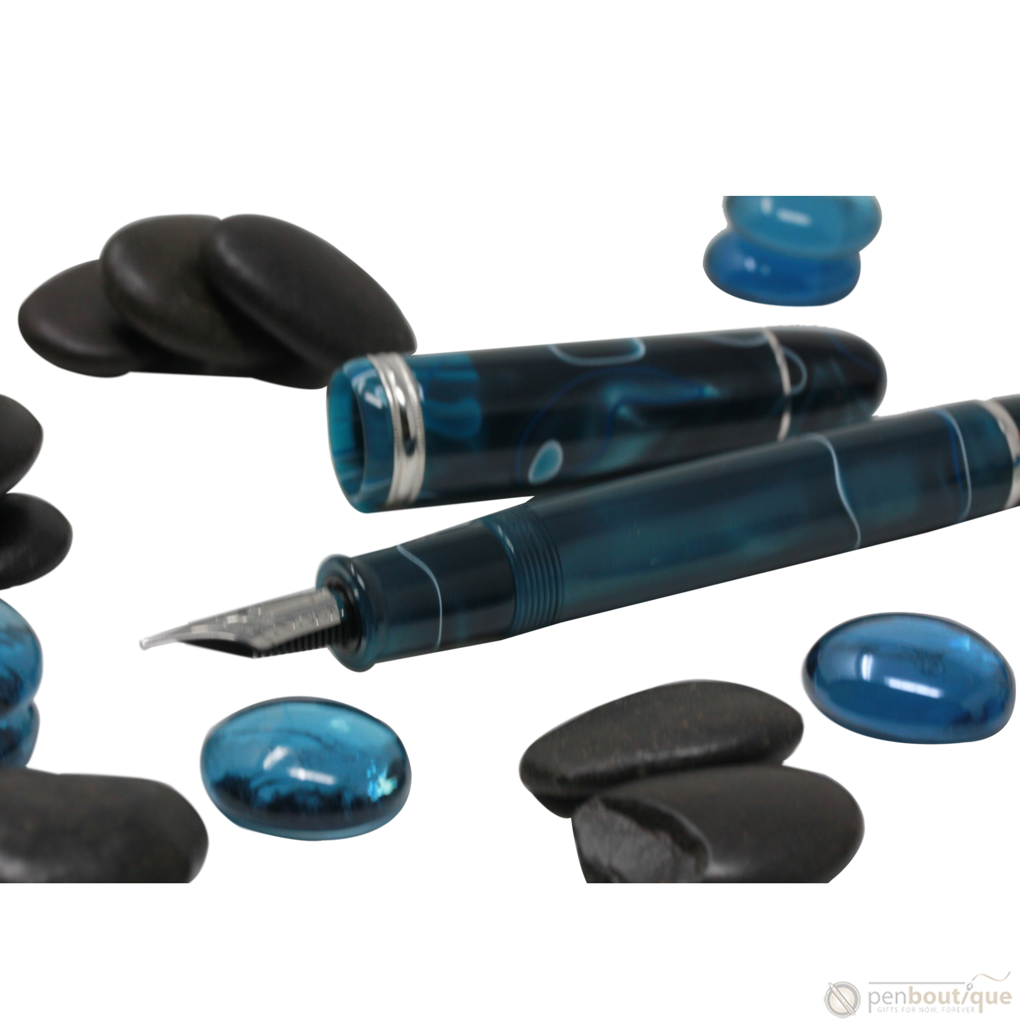 Penlux Masterpiece Grande Fountain Pen - Blue Swirl-Pen Boutique Ltd