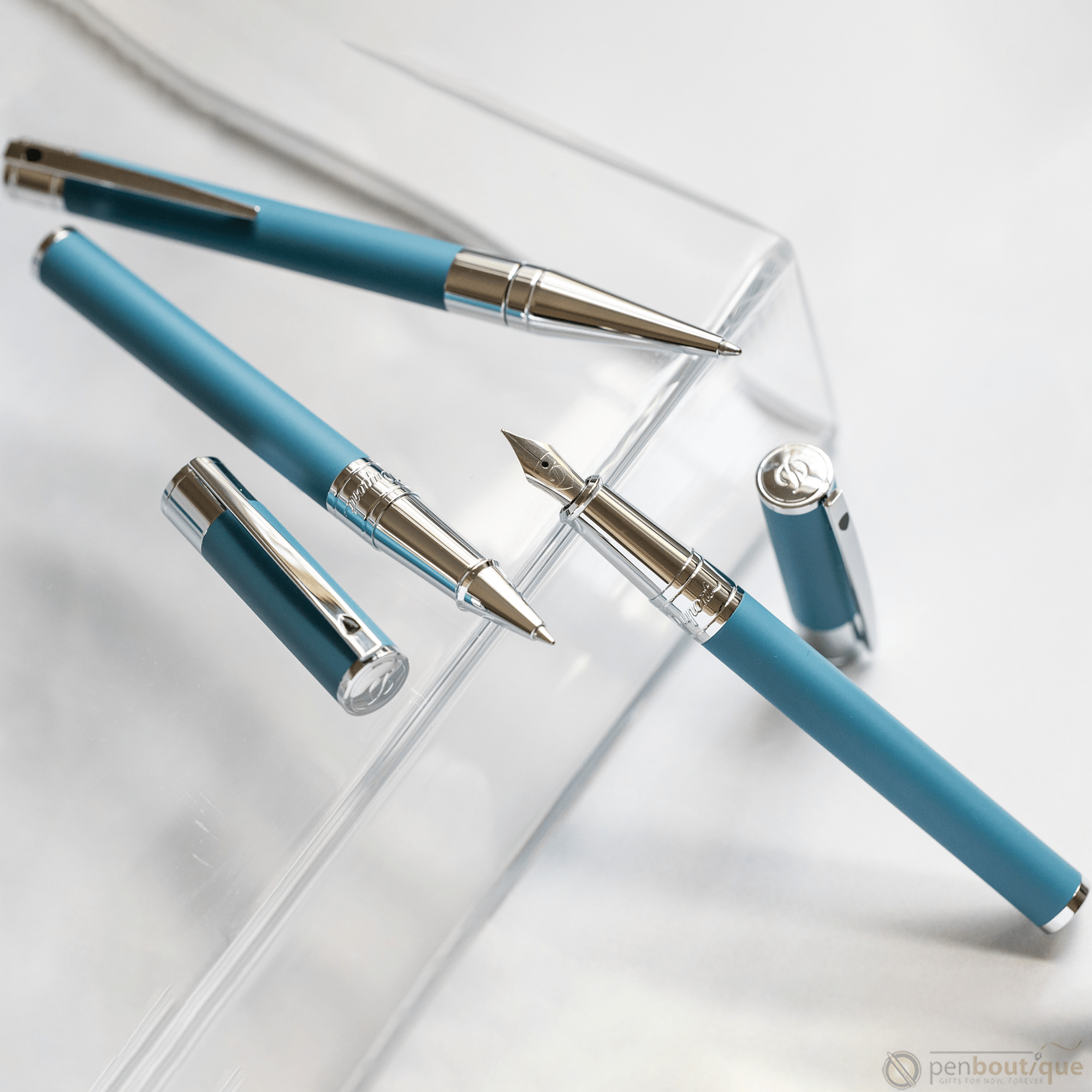 S T Dupont D - Initial Rollerball Pen - Shark Blue - Pen Boutique Ltd
