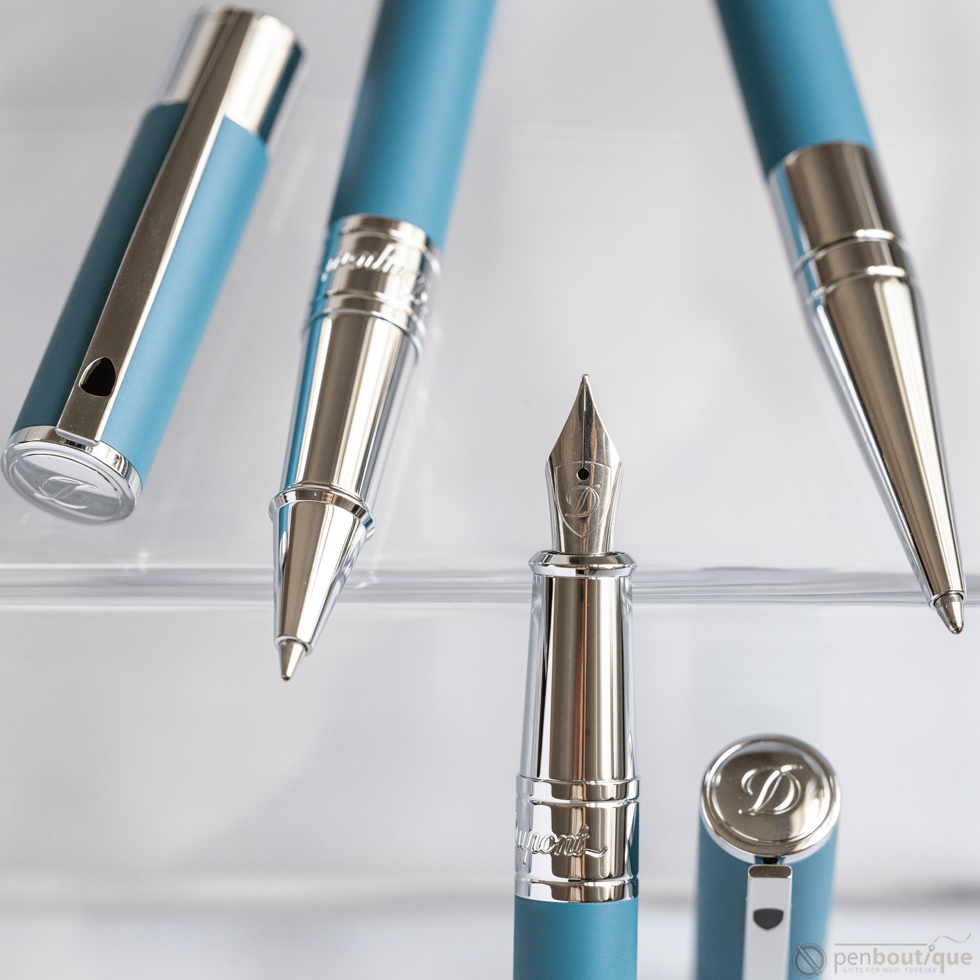S T Dupont D - Initial Rollerball Pen - Shark Blue - Pen Boutique Ltd