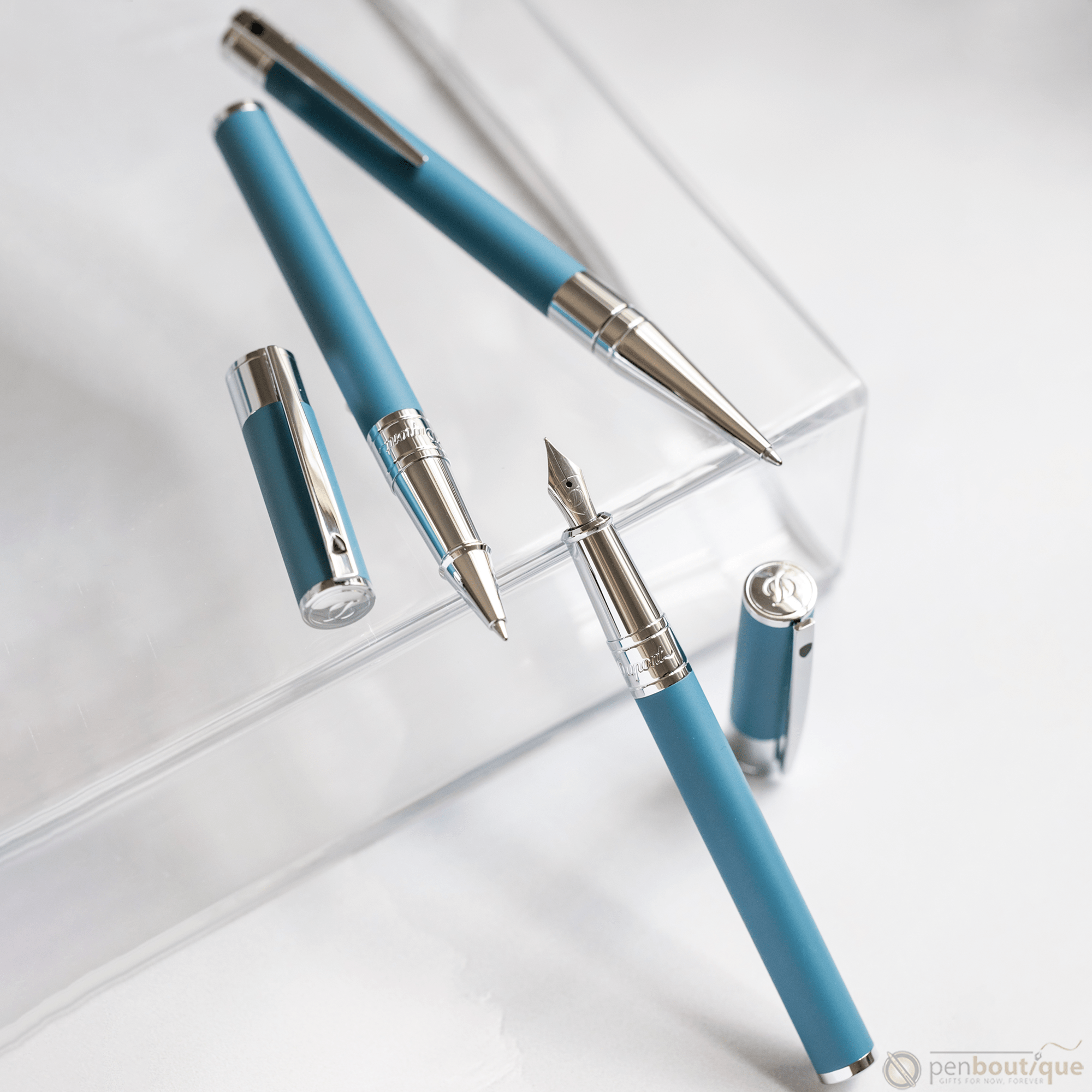 S T Dupont D - Initial Rollerball Pen - Shark Blue - Pen Boutique Ltd