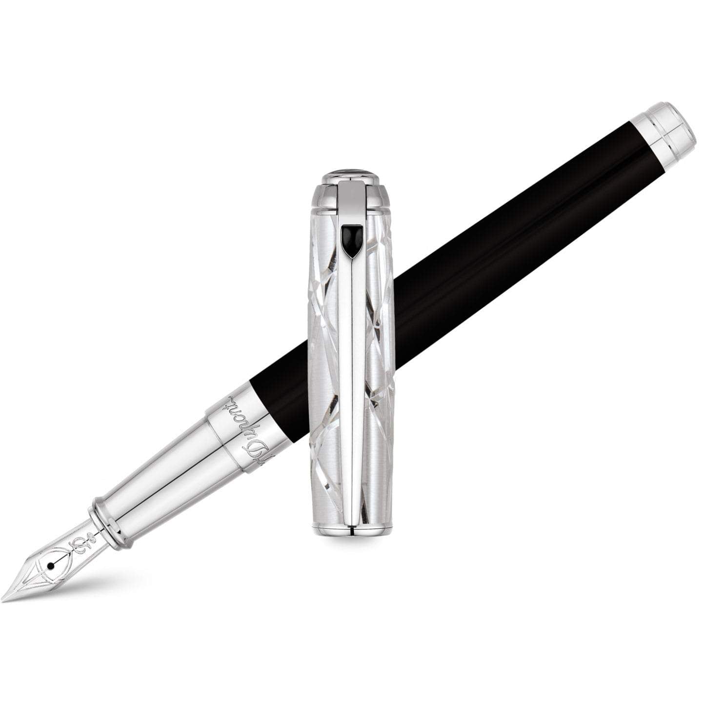 S T Dupont Fire Lines Fountain Pen - Palladium - Black-Pen Boutique Ltd