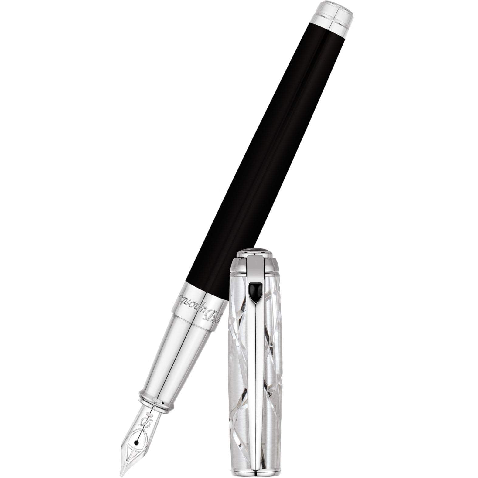 S T Dupont Fire Lines Fountain Pen - Palladium - Black-Pen Boutique Ltd