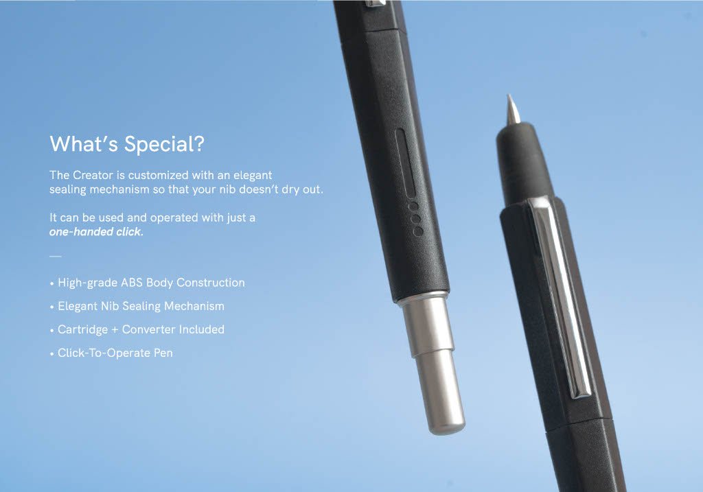 Endless "The Creator" Retractable Fountain Pen - Black - Rhodium Trim - Pen Boutique Ltd